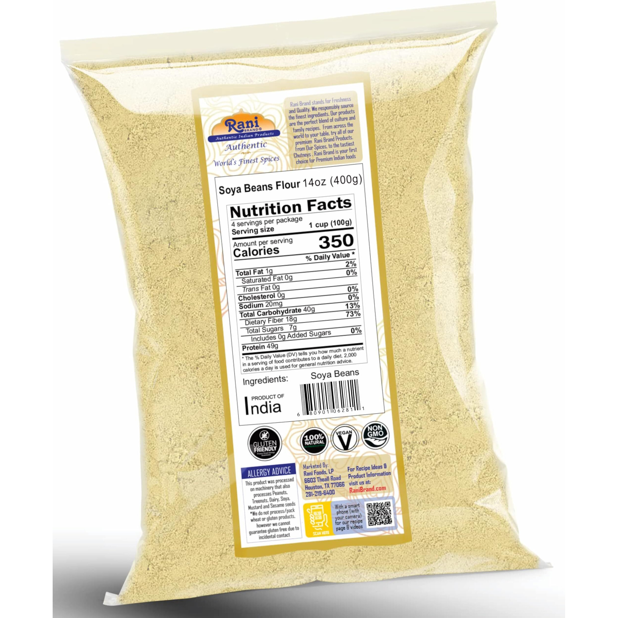 Rani Soya Beans Flour (Soy flour) 14oz (400g) ~ All Natural, Vegan, Gluten Friendly, NON-GMO, Kosher, Indian Origin (Size 14oz (400g))