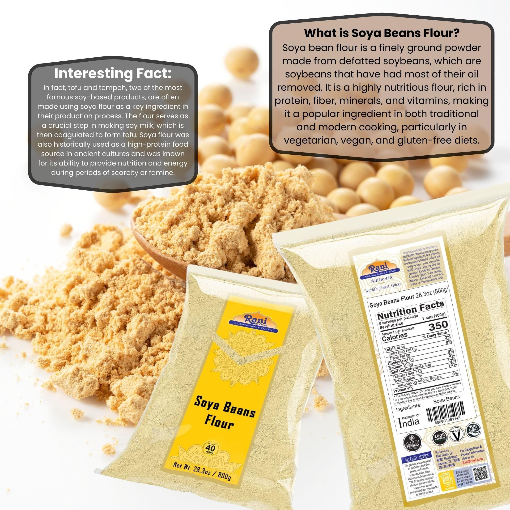 Rani Soya Beans Flour (Soy flour) 28oz (800g) ~ All Natural, Vegan, Gluten Friendly, NON-GMO, Kosher, Indian Origin (Size 28oz (800g))
