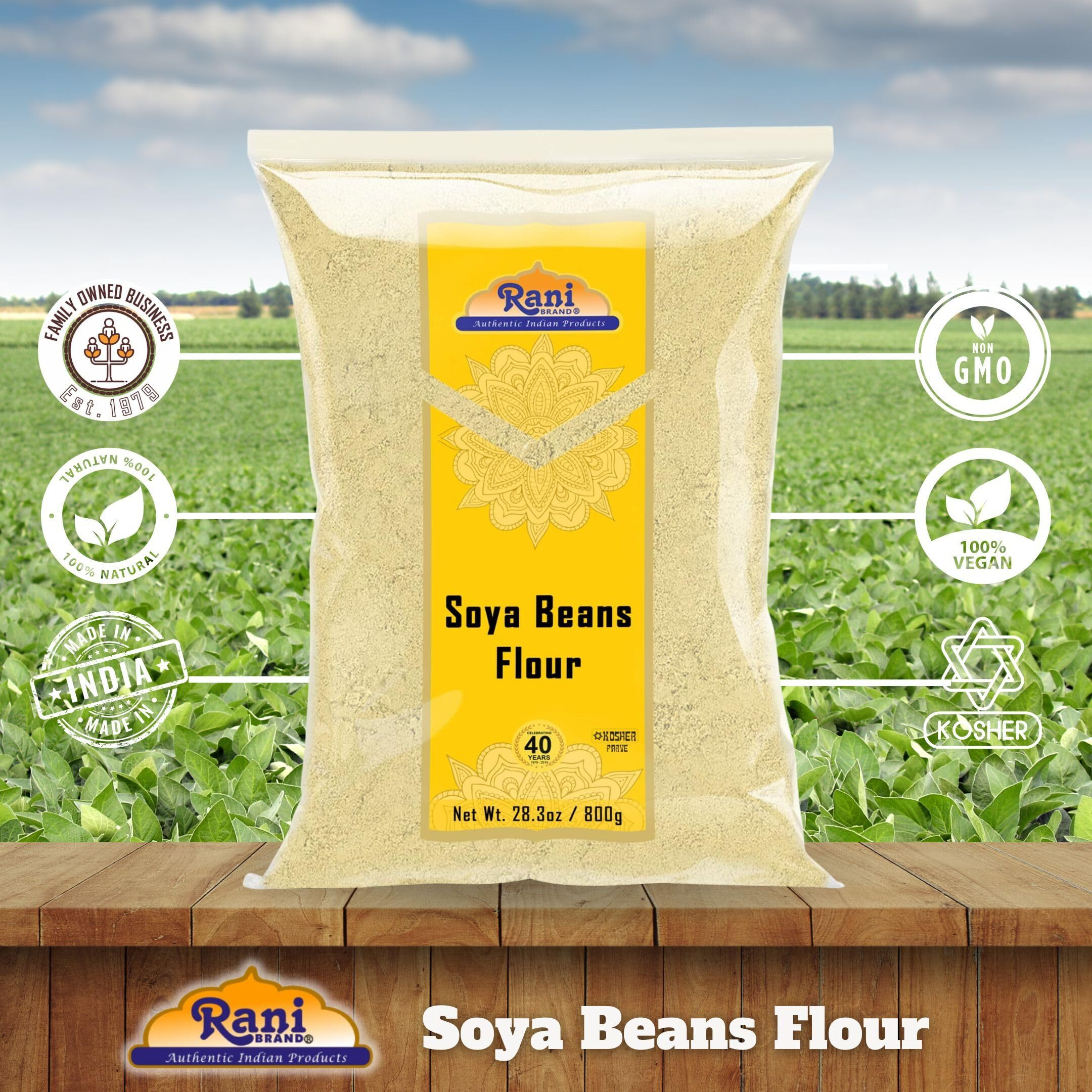 Rani Soya Beans Flour (Soy flour) 28oz (800g) ~ All Natural, Vegan, Gluten Friendly, NON-GMO, Kosher, Indian Origin (Size 28oz (800g))
