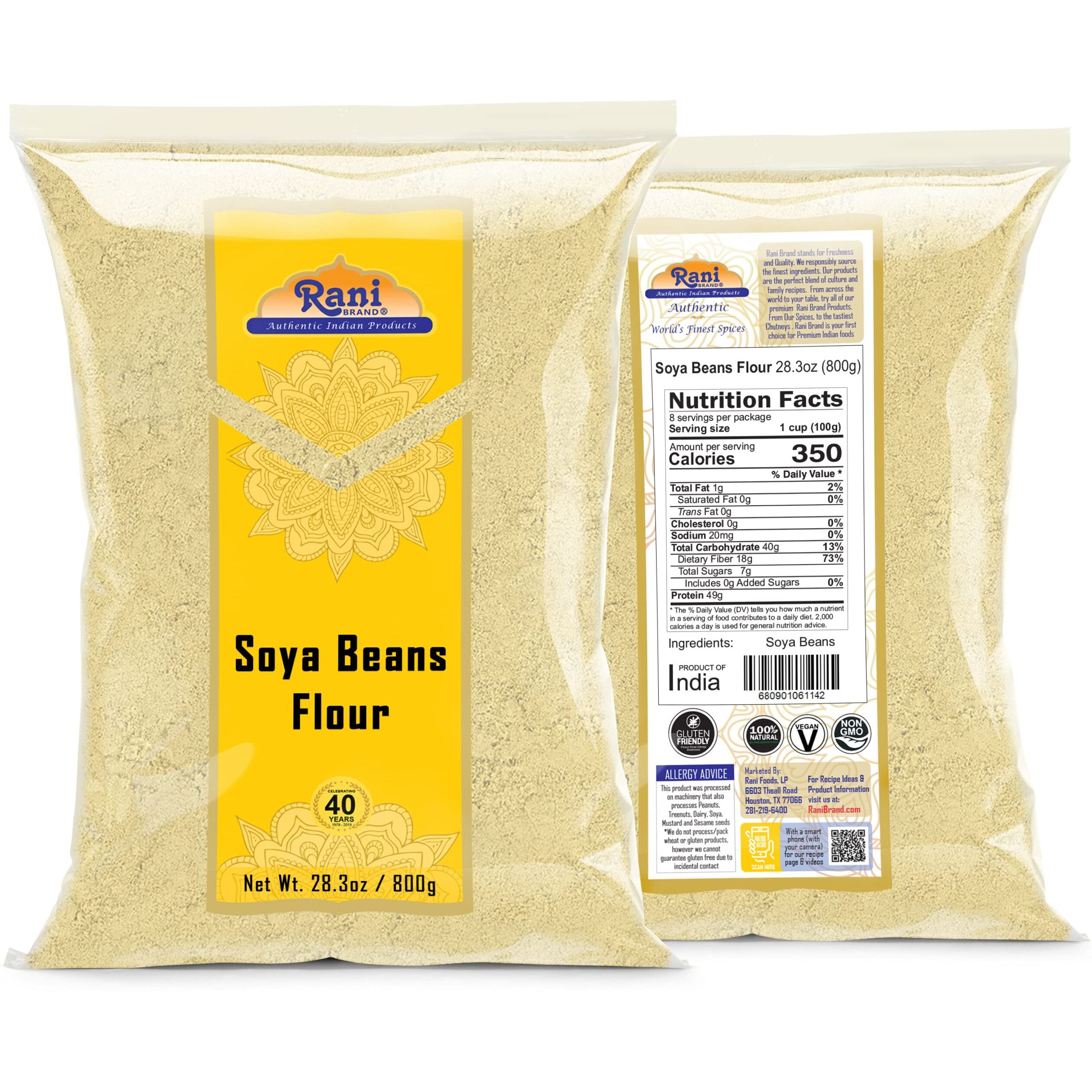 Rani Soya Beans Flour (Soy flour) 28oz (800g) ~ All Natural, Vegan, Gluten Friendly, NON-GMO, Kosher, Indian Origin (Size 28oz (800g))