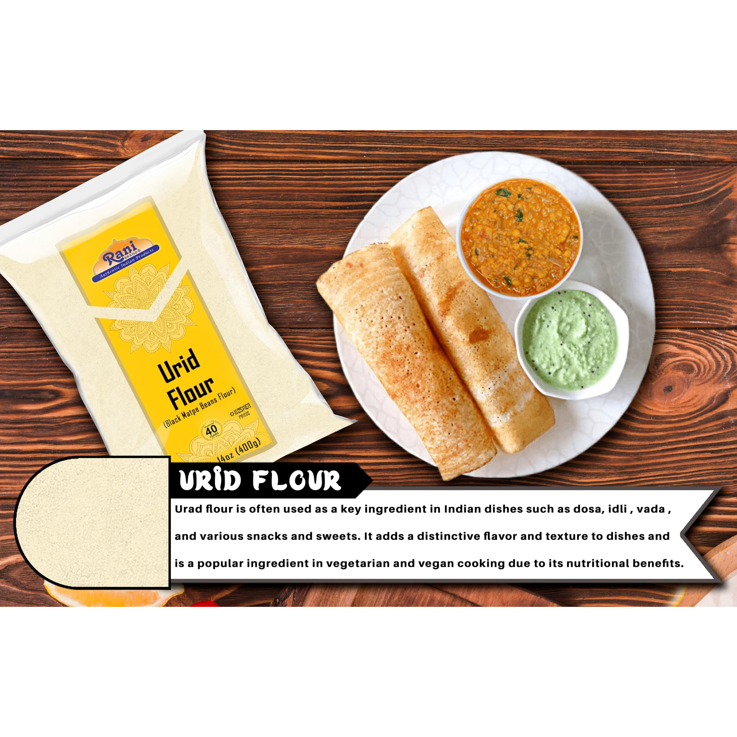 Rani Urid/Urad Flour (Black Matpe Beans Flour) 14oz (400g) ~ All Natural, Vegan, Gluten Friendly, NON-GMO, Kosher, Indian Origin (Size 14oz (400g))