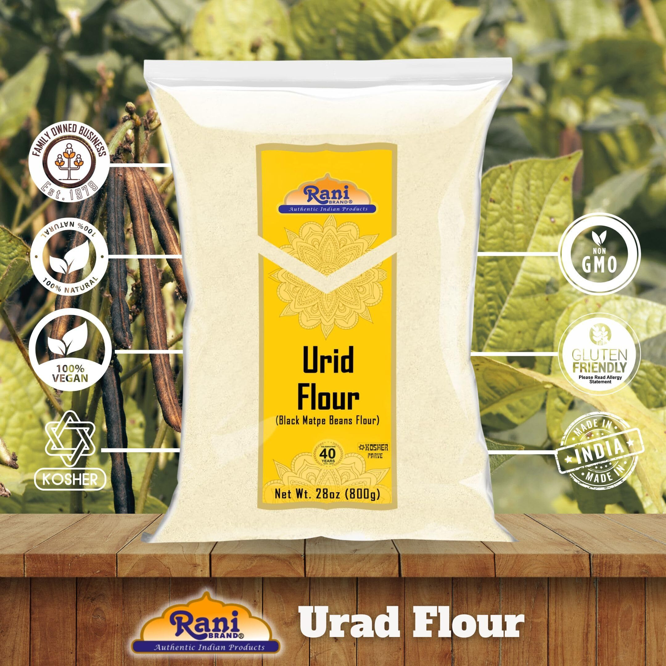 Rani Urid/Urad Flour (Black Matpe Beans Flour) 28oz (1.75lbs) 800g ~ All Natural, Vegan, Gluten Friendly, NON-GMO, Kosher, Indian Origin (Size 28oz (1.75lbs) 800g)