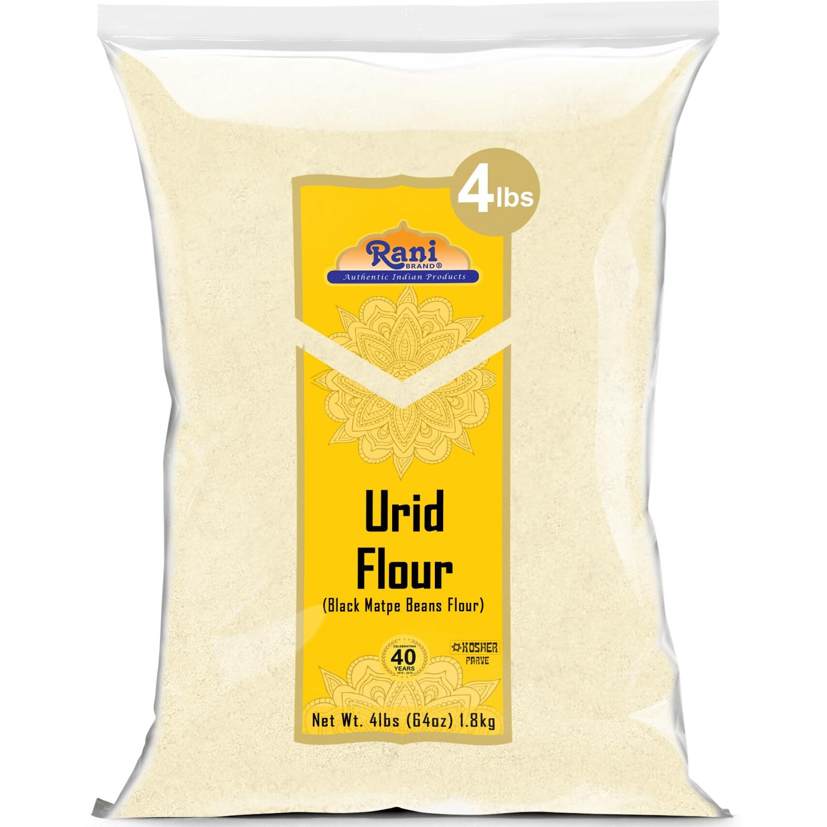 Rani Urid/Urad Flour (Black Matpe Beans Flour) 64oz (4lbs) 1.81kg Bulk ~ All Natural, Vegan, Gluten Friendly, NON-GMO, Kosher, Indian Origin (Size 64oz (4lbs) 1.81kg)
