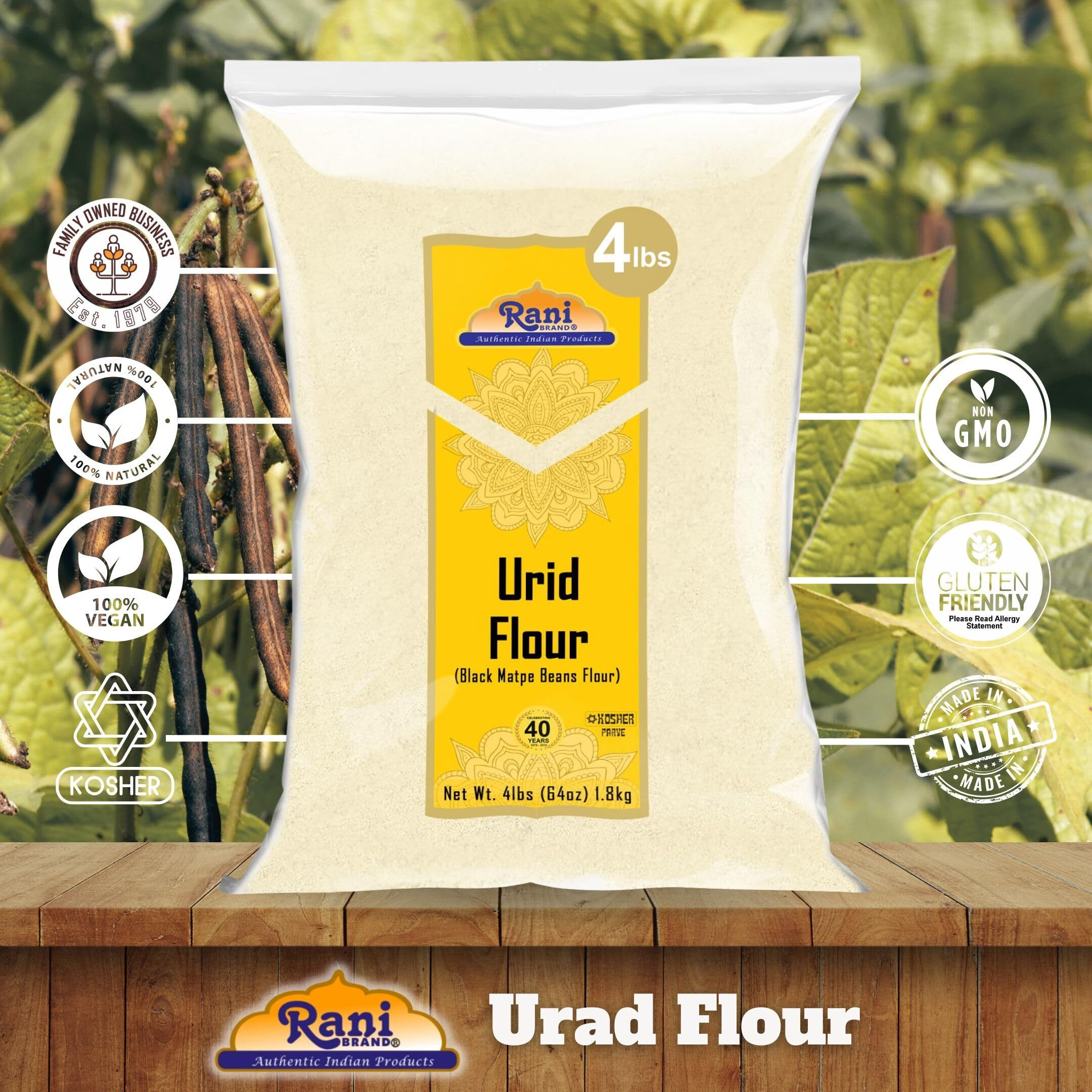 Rani Urid/Urad Flour (Black Matpe Beans Flour) 64oz (4lbs) 1.81kg Bulk ~ All Natural, Vegan, Gluten Friendly, NON-GMO, Kosher, Indian Origin (Size 64oz (4lbs) 1.81kg)