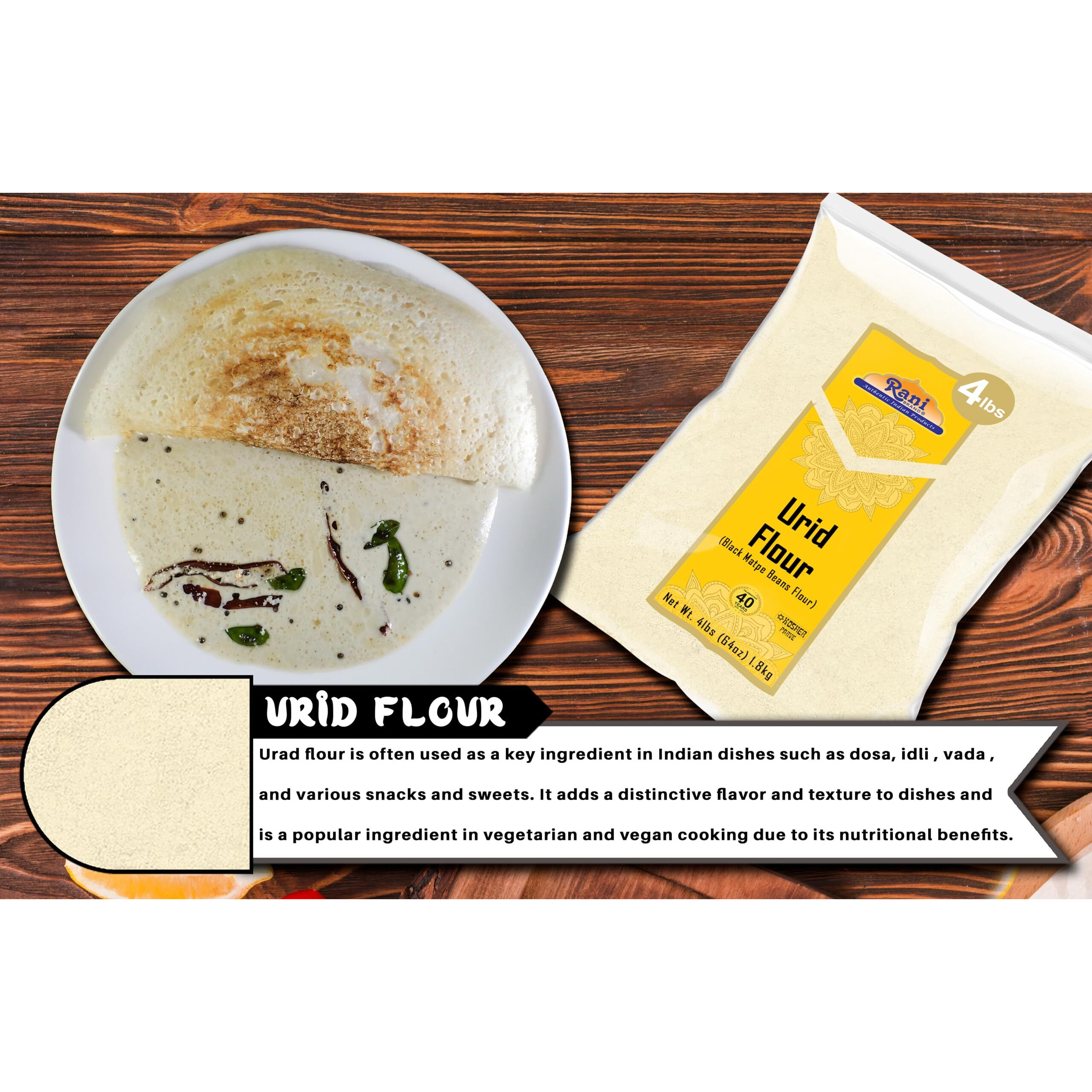 Rani Urid/Urad Flour (Black Matpe Beans Flour) 64oz (4lbs) 1.81kg Bulk ~ All Natural, Vegan, Gluten Friendly, NON-GMO, Kosher, Indian Origin (Size 64oz (4lbs) 1.81kg)
