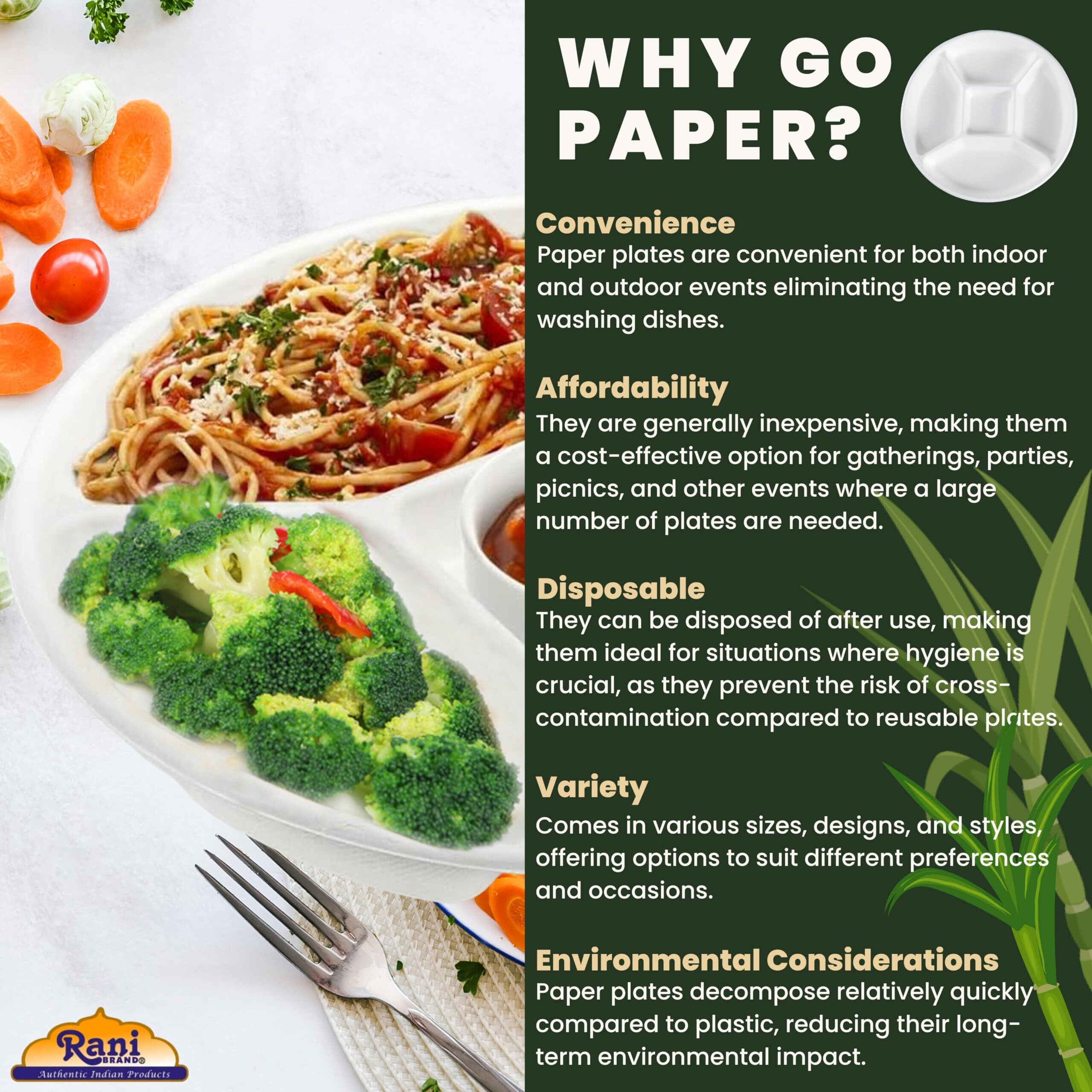Rani 5 Compartment Round Biodegradable Divided Plates, Pack of 1000 ~ Party, Thali, Buffet, Disposable & Eco-Friendly, Heavy-Duty Sturdy Paper Bagasse, Premium Quality, 10  Diameter, 1.38  Height