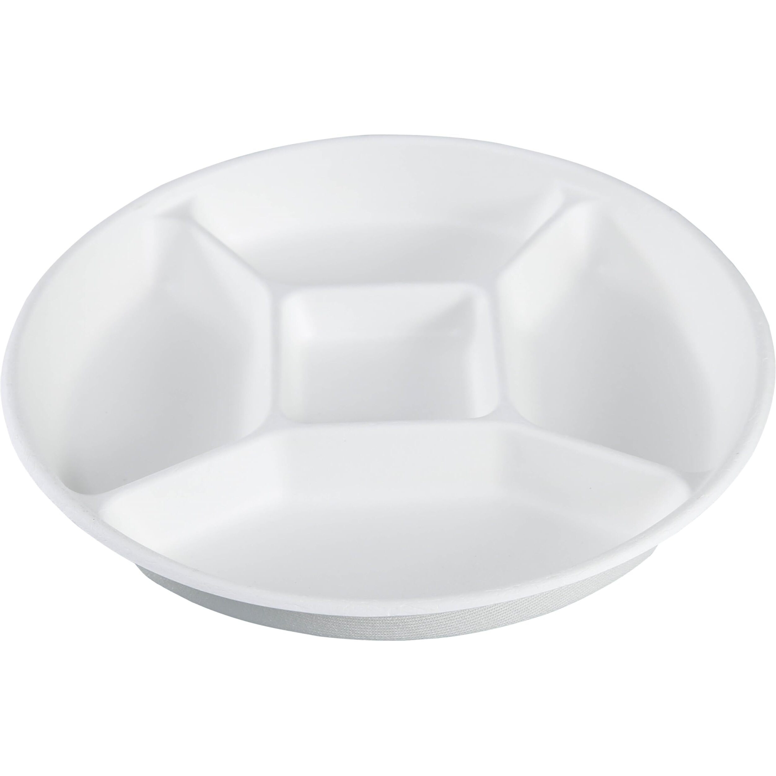 Rani 5 Compartment Round Biodegradable Divided Plates, Pack of 1000 ~ Party, Thali, Buffet, Disposable & Eco-Friendly, Heavy-Duty Sturdy Paper Bagasse, Premium Quality, 10  Diameter, 1.38  Height
