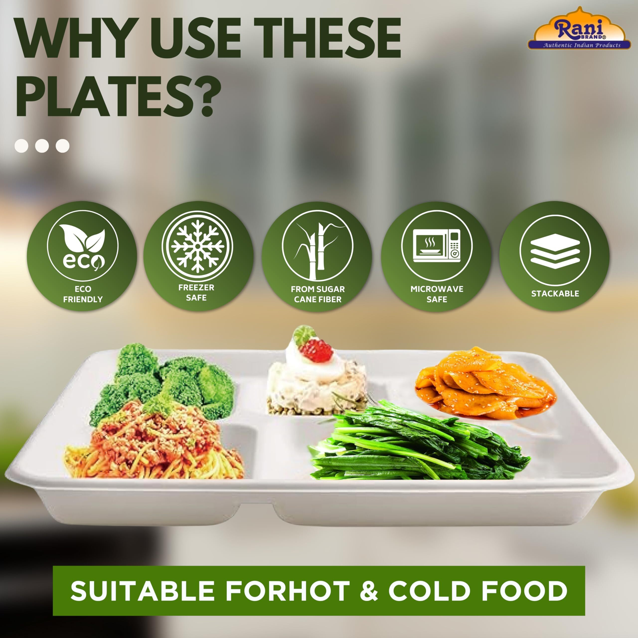 Rani 5 Compartment Square Biodegradable Divided Plates, Pack of 500 ~ Party, Thali, Buffet, Disposable & Eco-Friendly, Heavy-Duty Sturdy Paper Bagasse, Premium Quality, 10.24  x 8.27  x 0.91