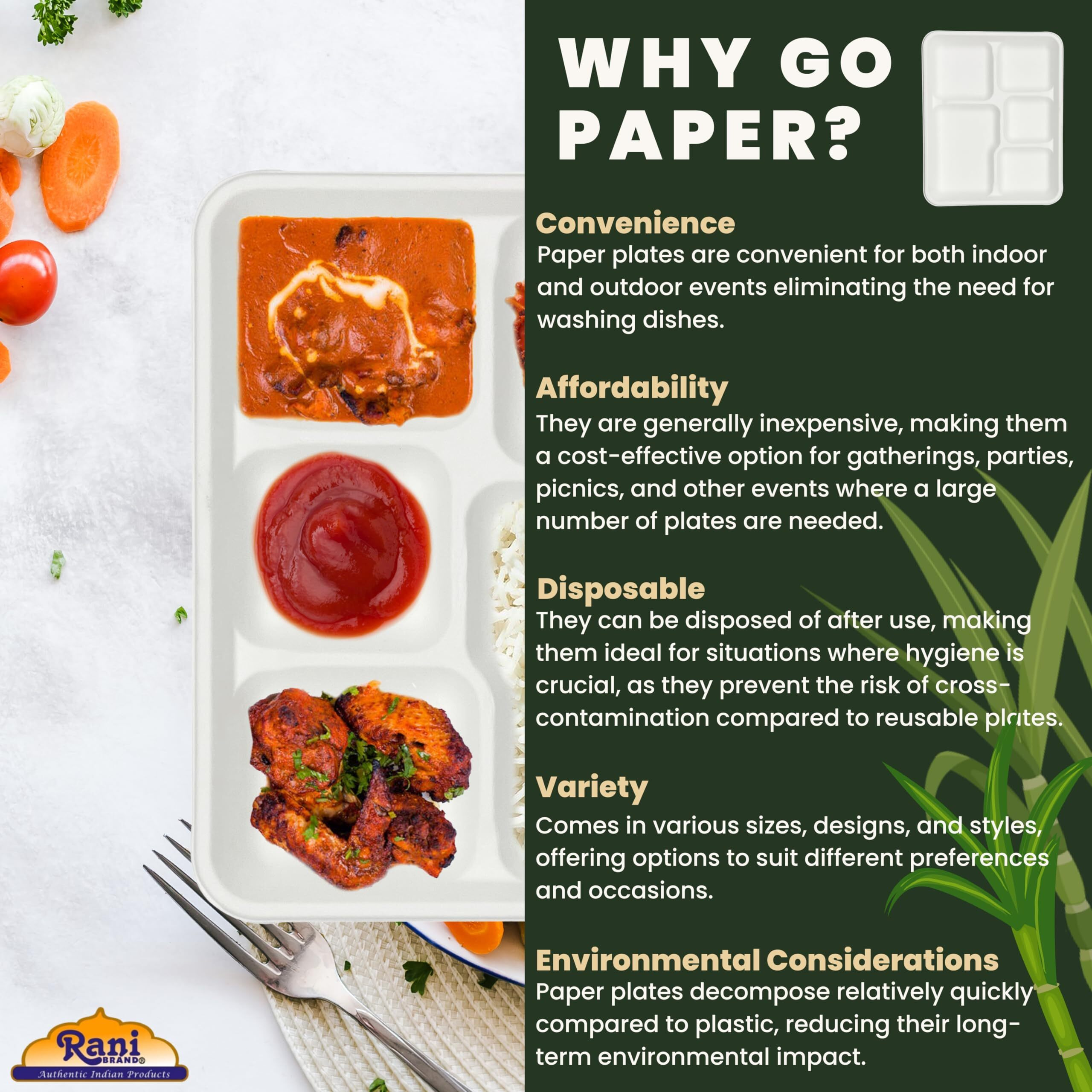 Rani 5 Compartment Square Biodegradable Divided Plates, Pack of 500 ~ Party, Thali, Buffet, Disposable & Eco-Friendly, Heavy-Duty Sturdy Paper Bagasse, Premium Quality, 10.24  x 8.27  x 0.91