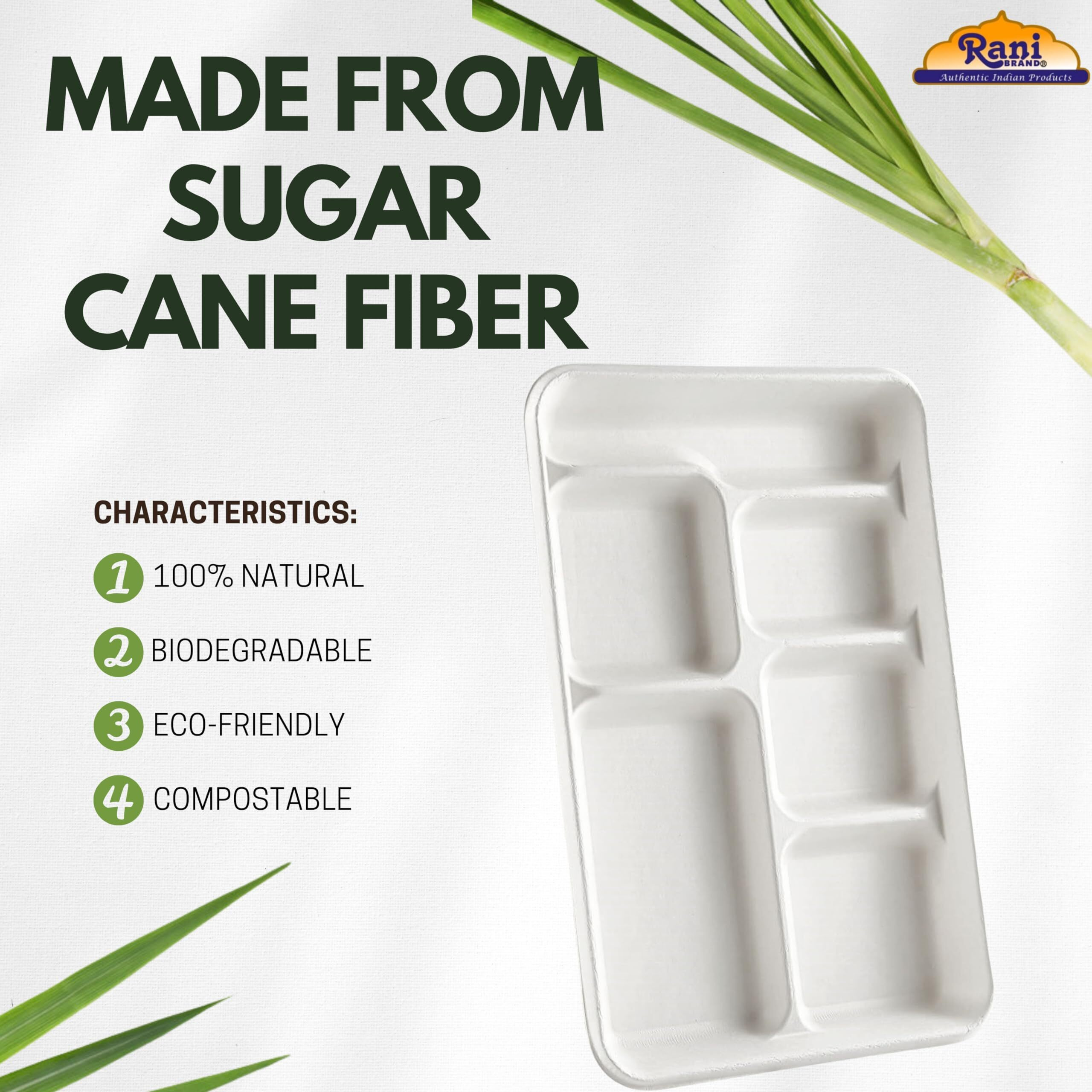 Rani 6 Compartment Square Biodegradable Divided Plates, Pack of 250 ~ Party, Thali, Buffet, Disposable & Eco-Friendly, Heavy-Duty Sturdy Paper Bagasse, Premium Quality, 12.5  x 8.5  x 1.10
