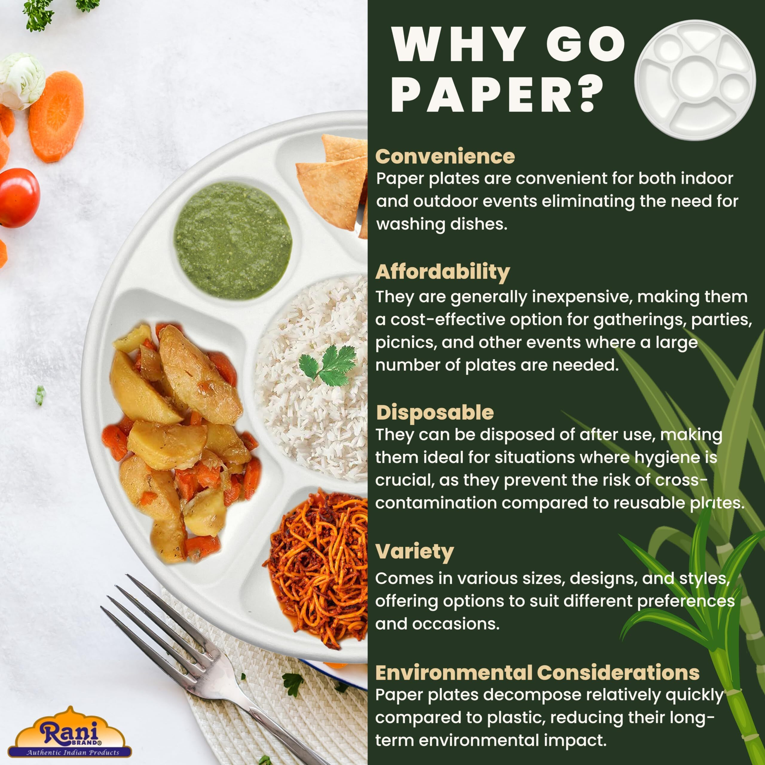 Rani 7 Compartment Round Biodegradable Divided Plates, Pack of 500 ~ Party, Thali, Buffet, Disposable & Eco-Friendly, Heavy-Duty Sturdy Paper Bagasse, Premium Quality, 11  Diameter, 1.38  Height