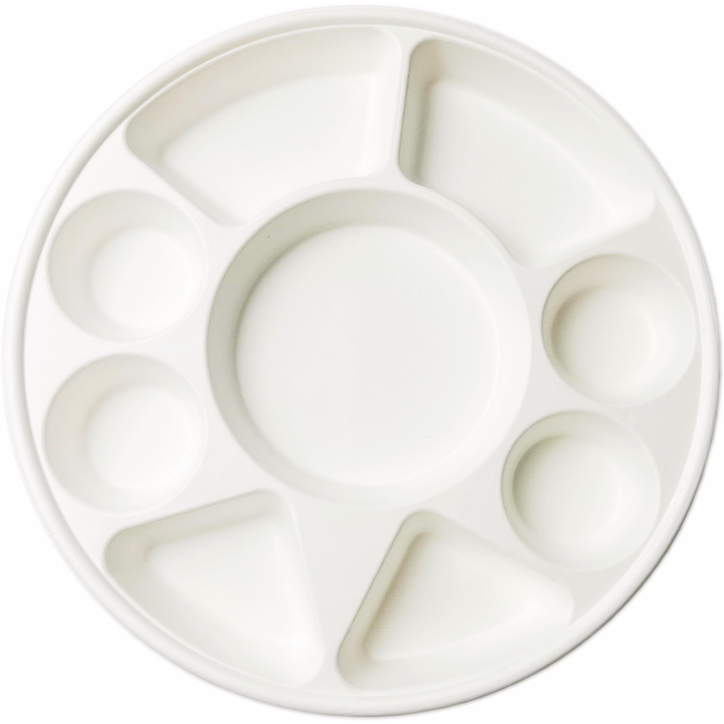 Rani 9 Compartment Round Biodegradable Divided Plates, Pack of 200 ~ Party, Thali, Buffet, Disposable & Eco-Friendly, Heavy-Duty Sturdy Paper Bagasse, Premium Quality, 12.44  Diameter 1.38  Height
