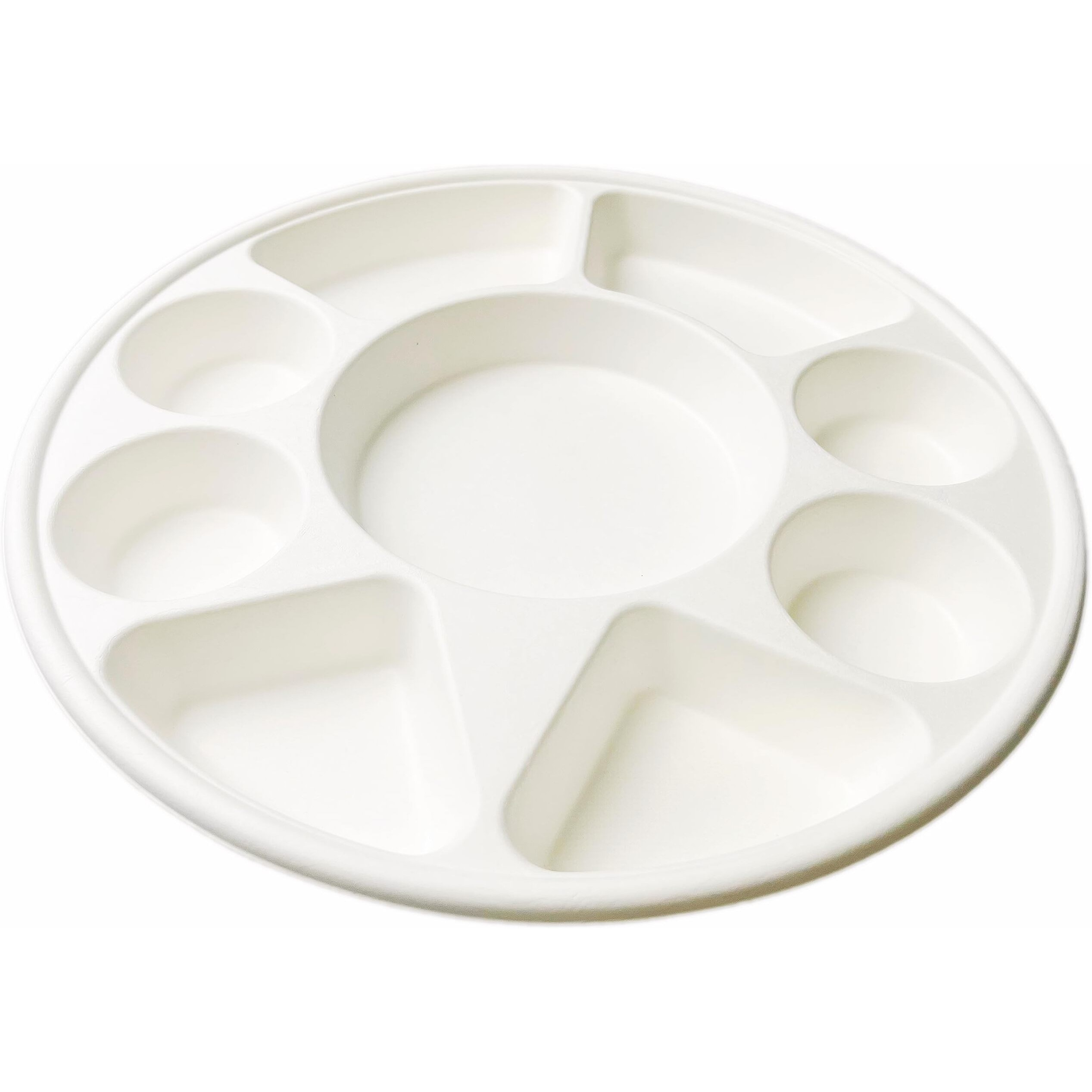 Rani 9 Compartment Round Biodegradable Divided Plates, Pack of 200 ~ Party, Thali, Buffet, Disposable & Eco-Friendly, Heavy-Duty Sturdy Paper Bagasse, Premium Quality, 12.44  Diameter 1.38  Height