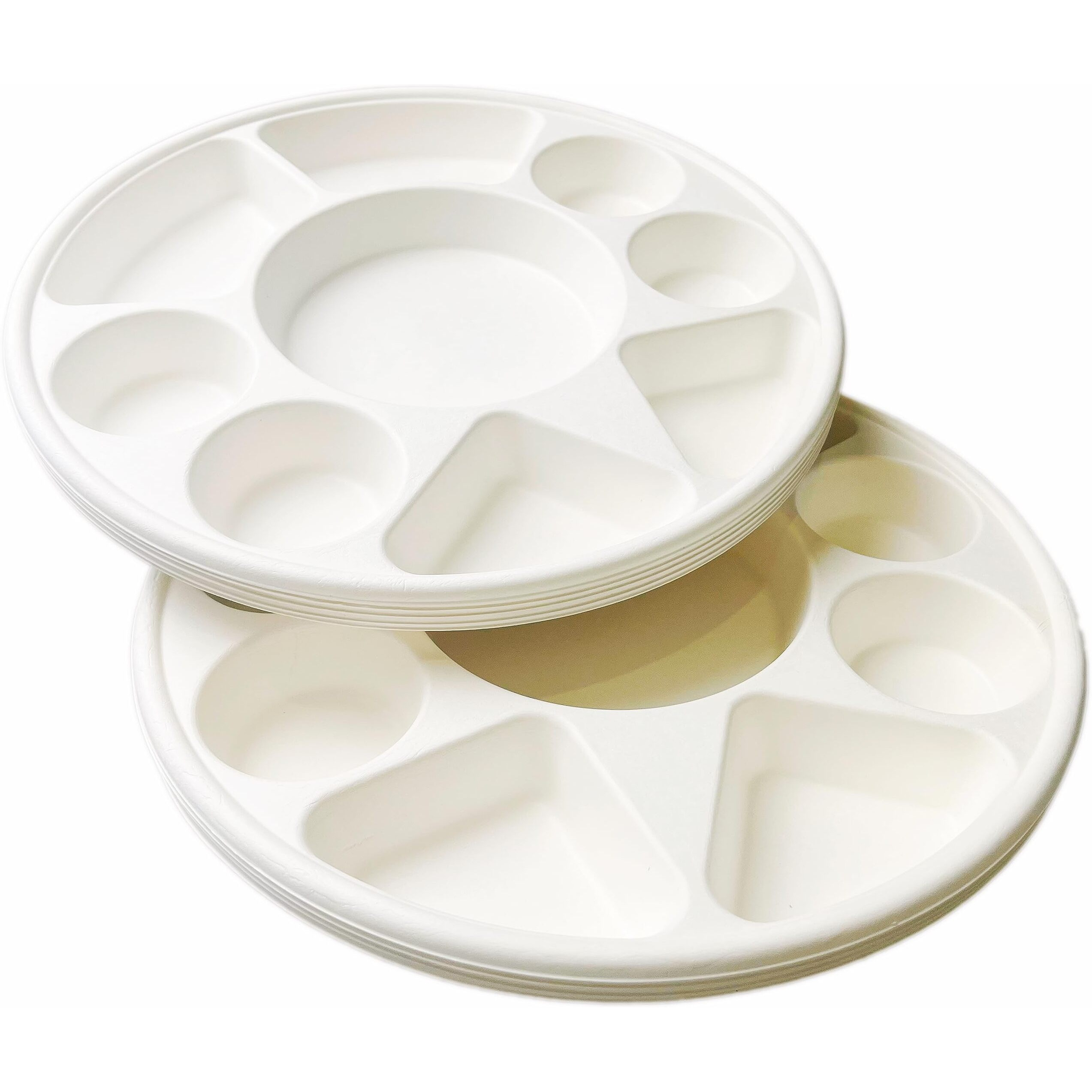 Rani 9 Compartment Round Biodegradable Divided Plates, Pack of 200 ~ Party, Thali, Buffet, Disposable & Eco-Friendly, Heavy-Duty Sturdy Paper Bagasse, Premium Quality, 12.44  Diameter 1.38  Height