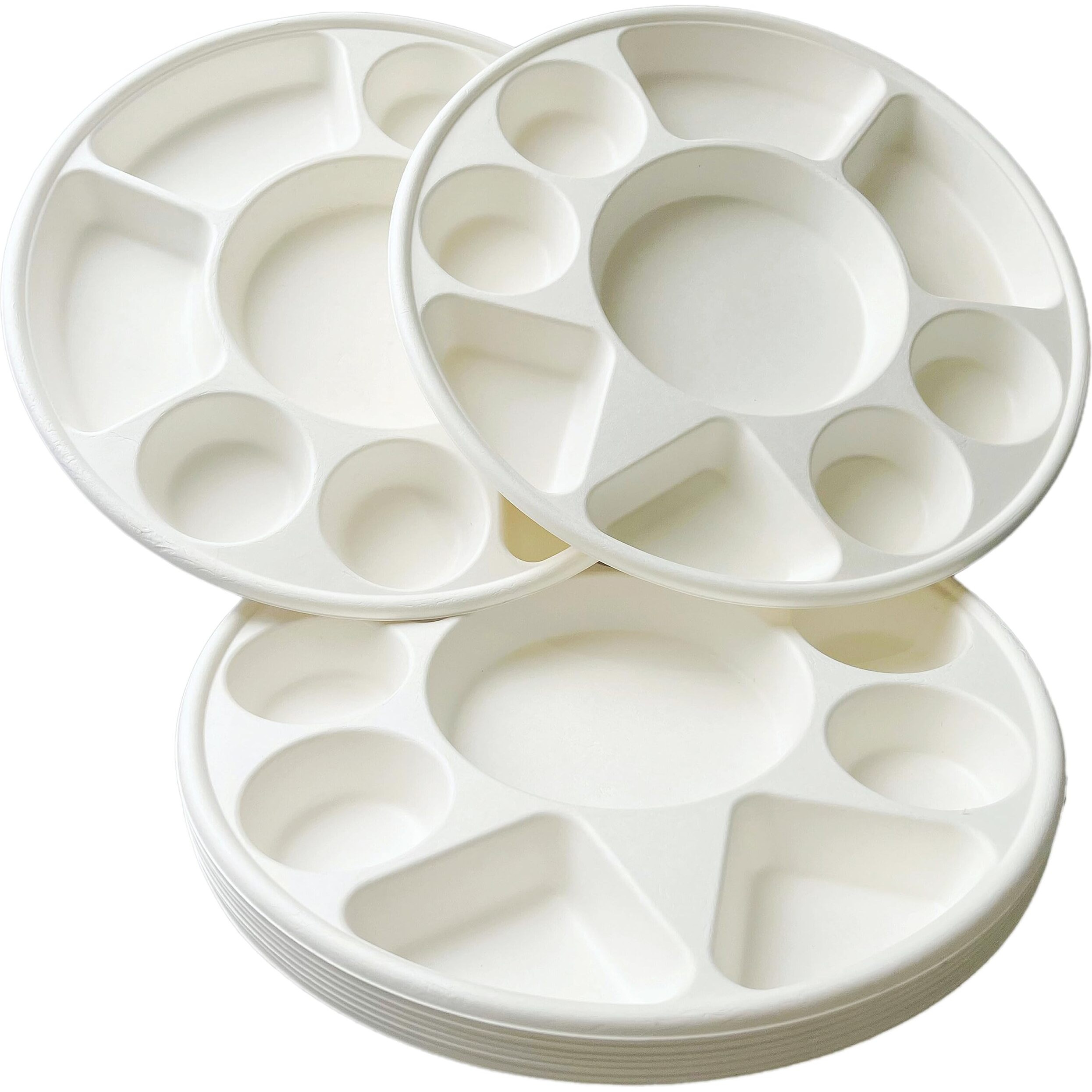 Rani 9 Compartment Round Biodegradable Divided Plates, Pack of 200 ~ Party, Thali, Buffet, Disposable & Eco-Friendly, Heavy-Duty Sturdy Paper Bagasse, Premium Quality, 12.44  Diameter 1.38  Height