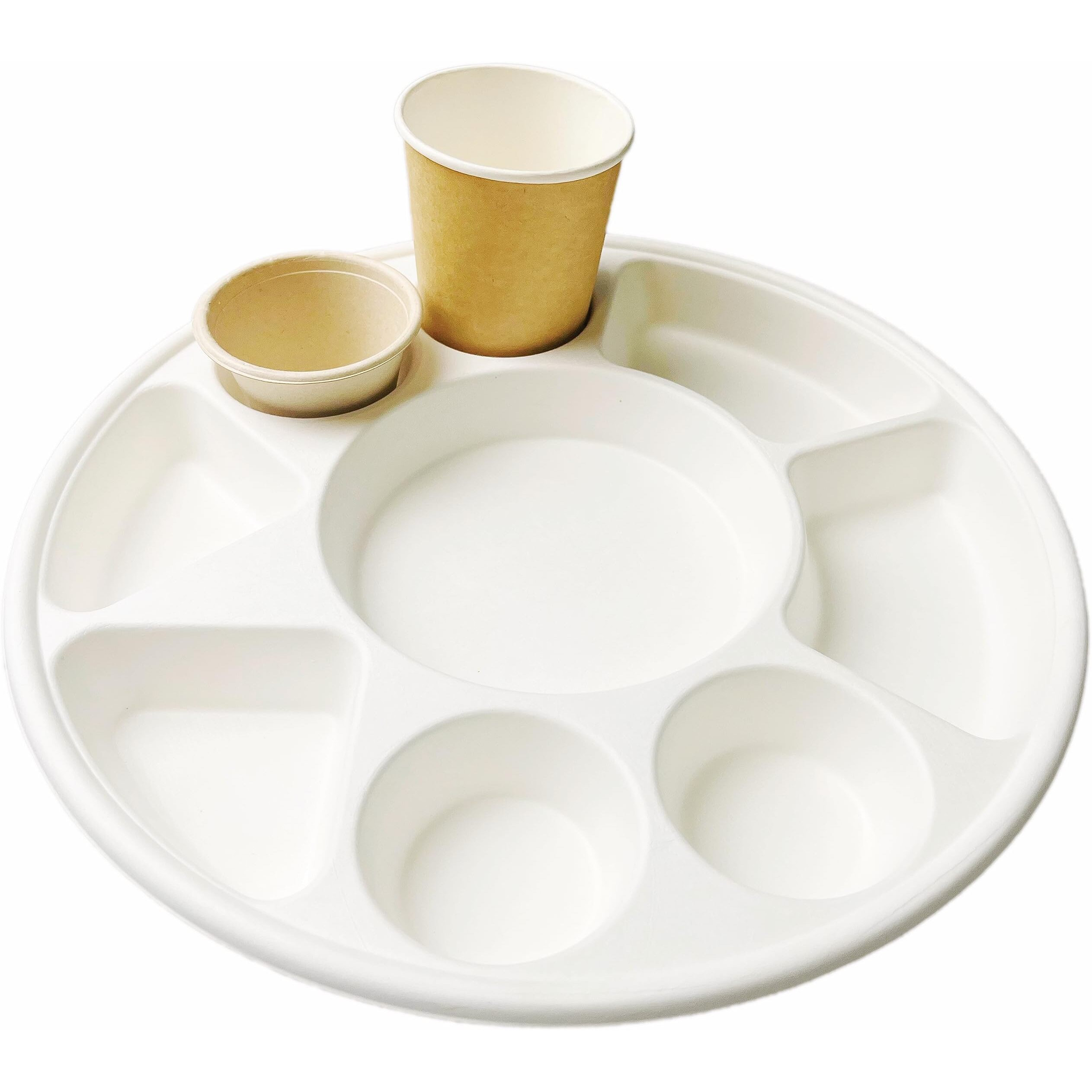 Rani 9 Compartment Round Biodegradable Divided Plates, Pack of 50 ~ Party, Thali, Buffet, Disposable & Eco-Friendly, Heavy-Duty Sturdy Paper Bagasse, Premium Quality, 12.44  Diameter 1.38  Height