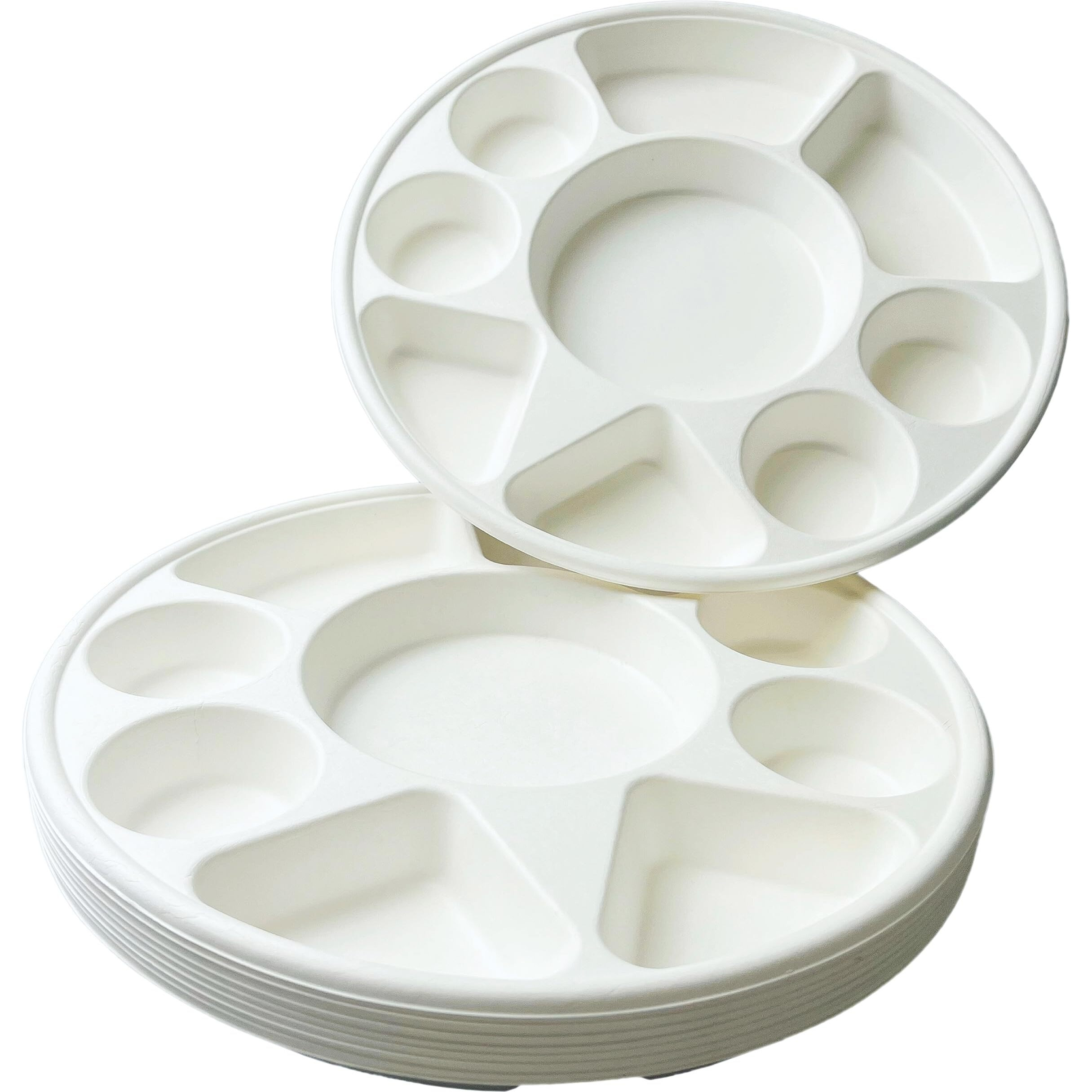 Rani 9 Compartment Round Biodegradable Divided Plates, Pack of 50 ~ Party, Thali, Buffet, Disposable & Eco-Friendly, Heavy-Duty Sturdy Paper Bagasse, Premium Quality, 12.44  Diameter 1.38  Height