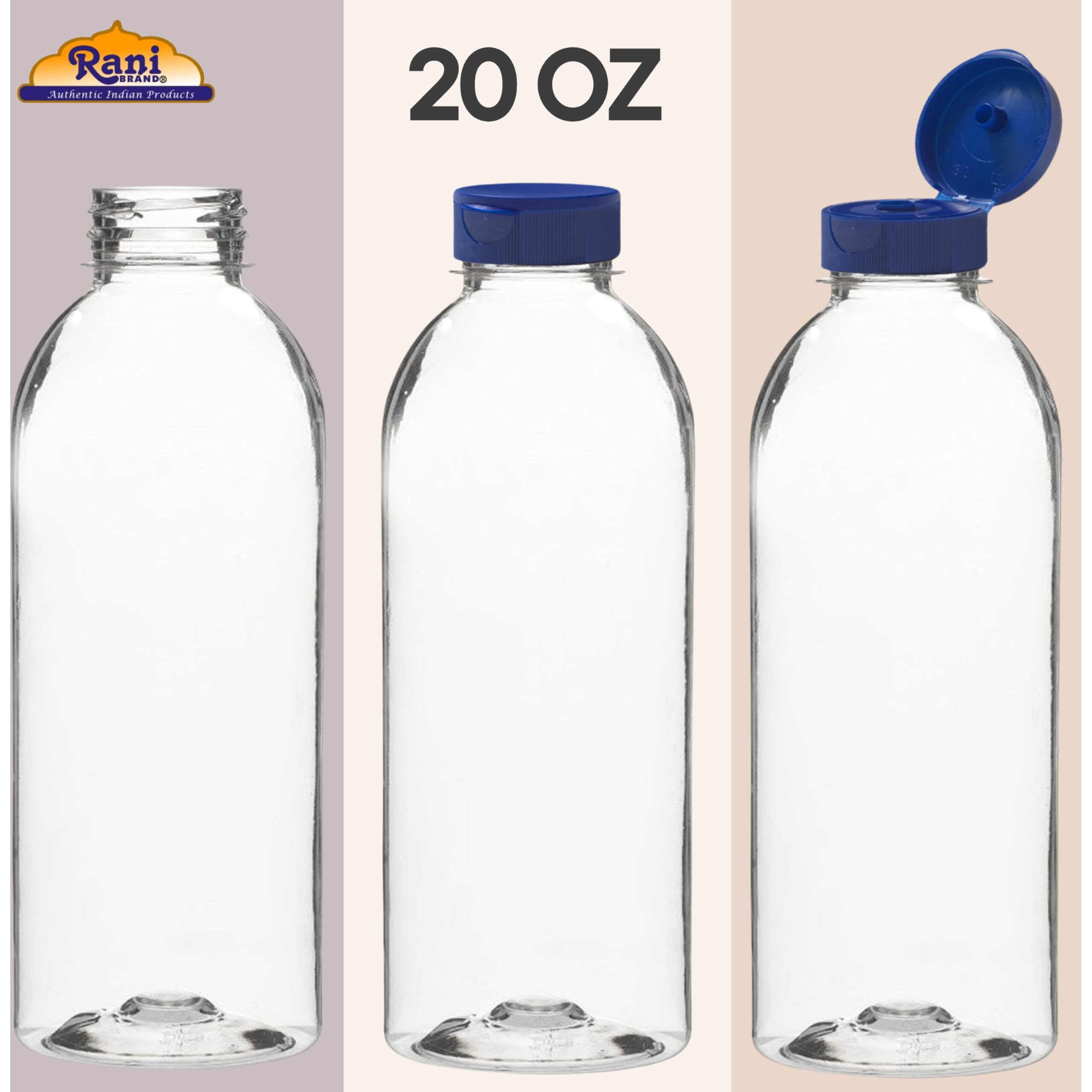 Rani Clear Plastic Bottles, 20oz PET Bottle with Flip-top Caps, BPA - FREE, Home & Commercial Use, Containers for Sauces, Condiments, Shampoo, Lotion, Sanitizer, Made in USA - Pack of 100