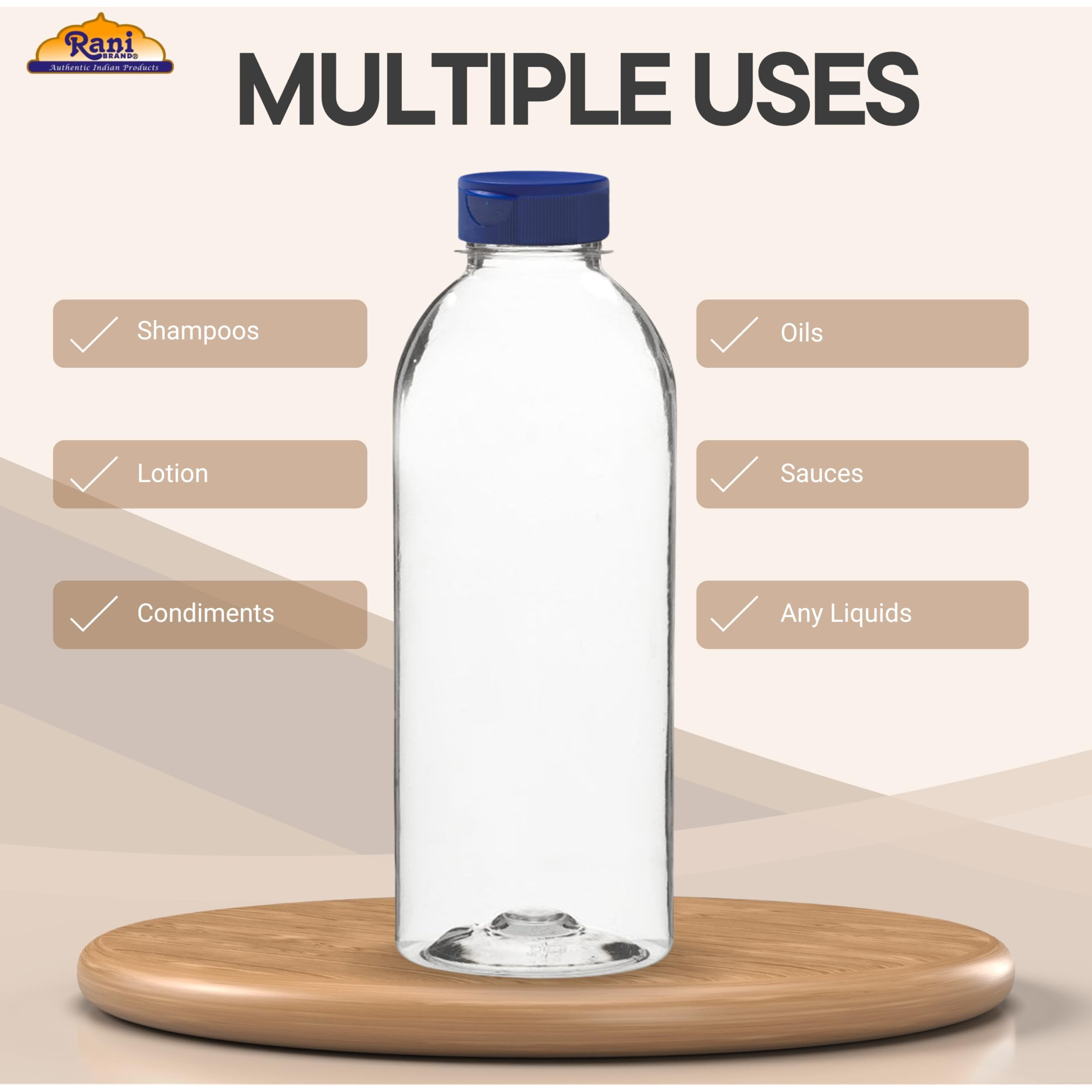 Rani Clear Plastic Bottles, 20oz PET Bottle with Flip-top Caps, BPA - FREE, Home & Commercial Use, Containers for Sauces, Condiments, Shampoo, Lotion, Sanitizer, Made in USA - Pack of 100