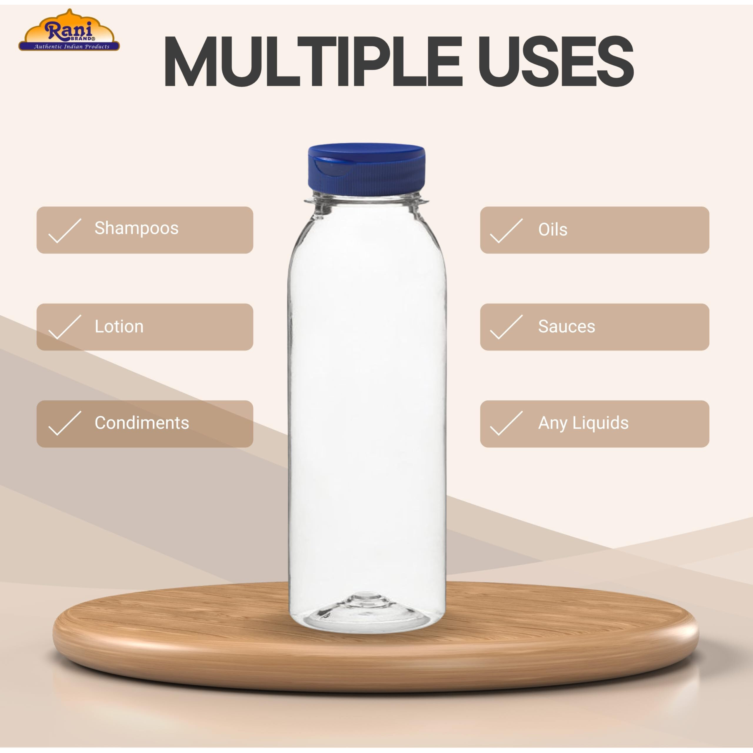Rani Clear Plastic Bottles, 8oz PET Bottle with Flip-top Caps, BPA - FREE, Home & Commercial Use, Containers for Sauces, Condiments, Shampoo, Lotion, Sanitizer| Made in USA - Pack of 50
