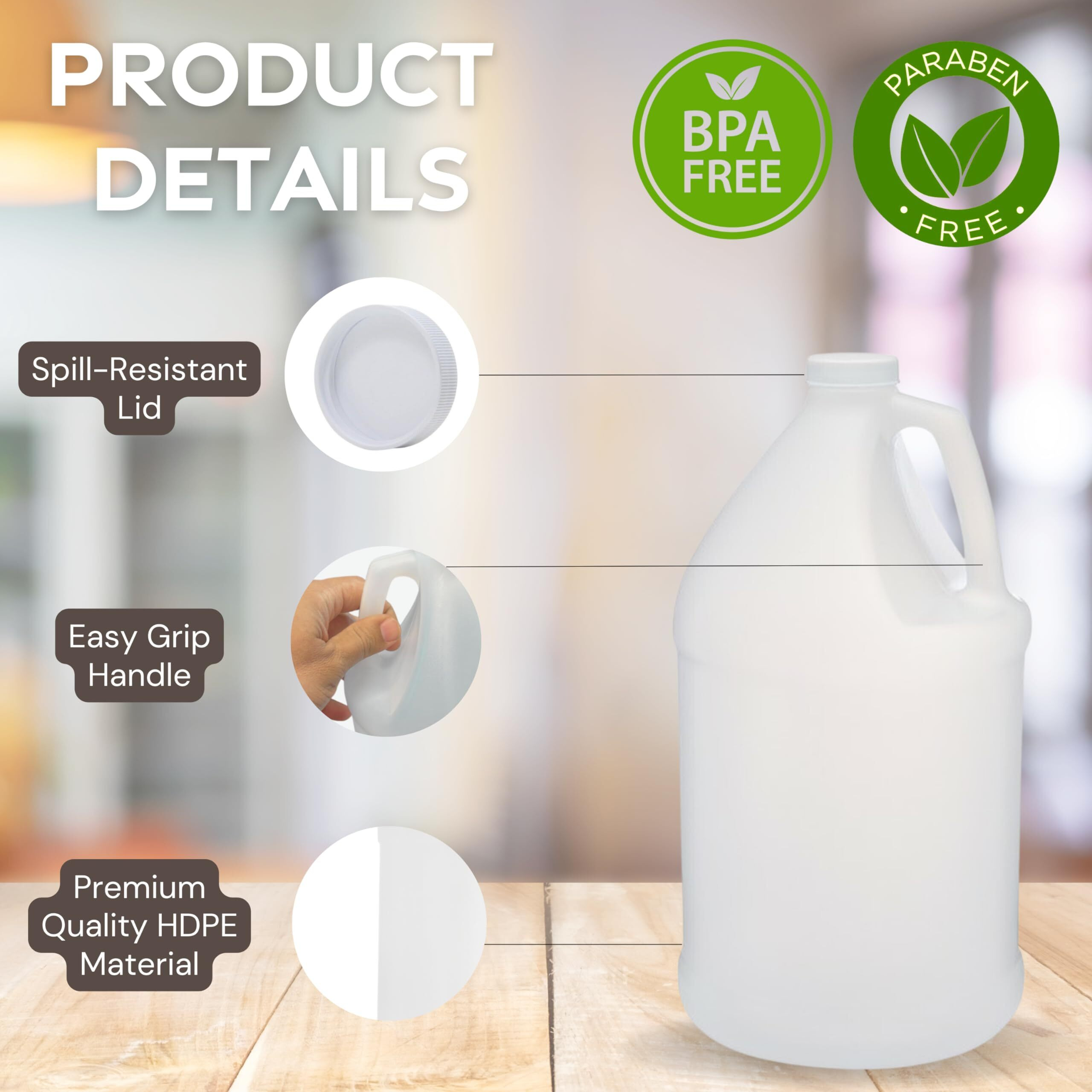 Rani Containers, 1 Gallon HDPE Plastic Jug with Reshipper Box & Child-Resistant Caps, Home & Commercial Use, Containers for Water, Sauces, Food, Soaps, Detergents, Liquids, Made in USA - Pack of 2