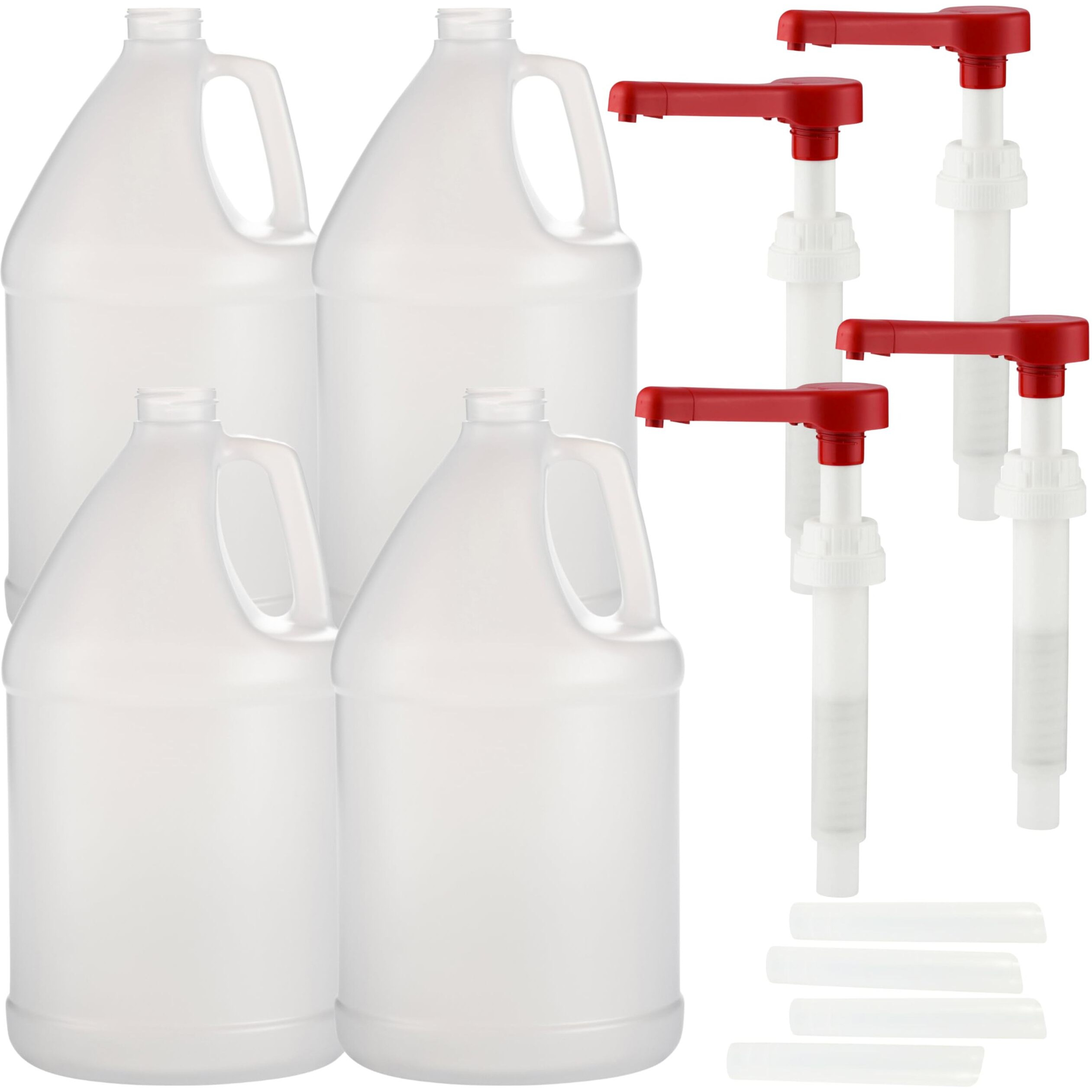 Rani Containers, 1 Gallon HDPE Plastic Jug with Reshipper Box & Pump Dispenser, Home & Commercial Use, Containers for Water, Sauces, Food, Soaps, Detergents, Liquids, Made in USA - Pack of 4