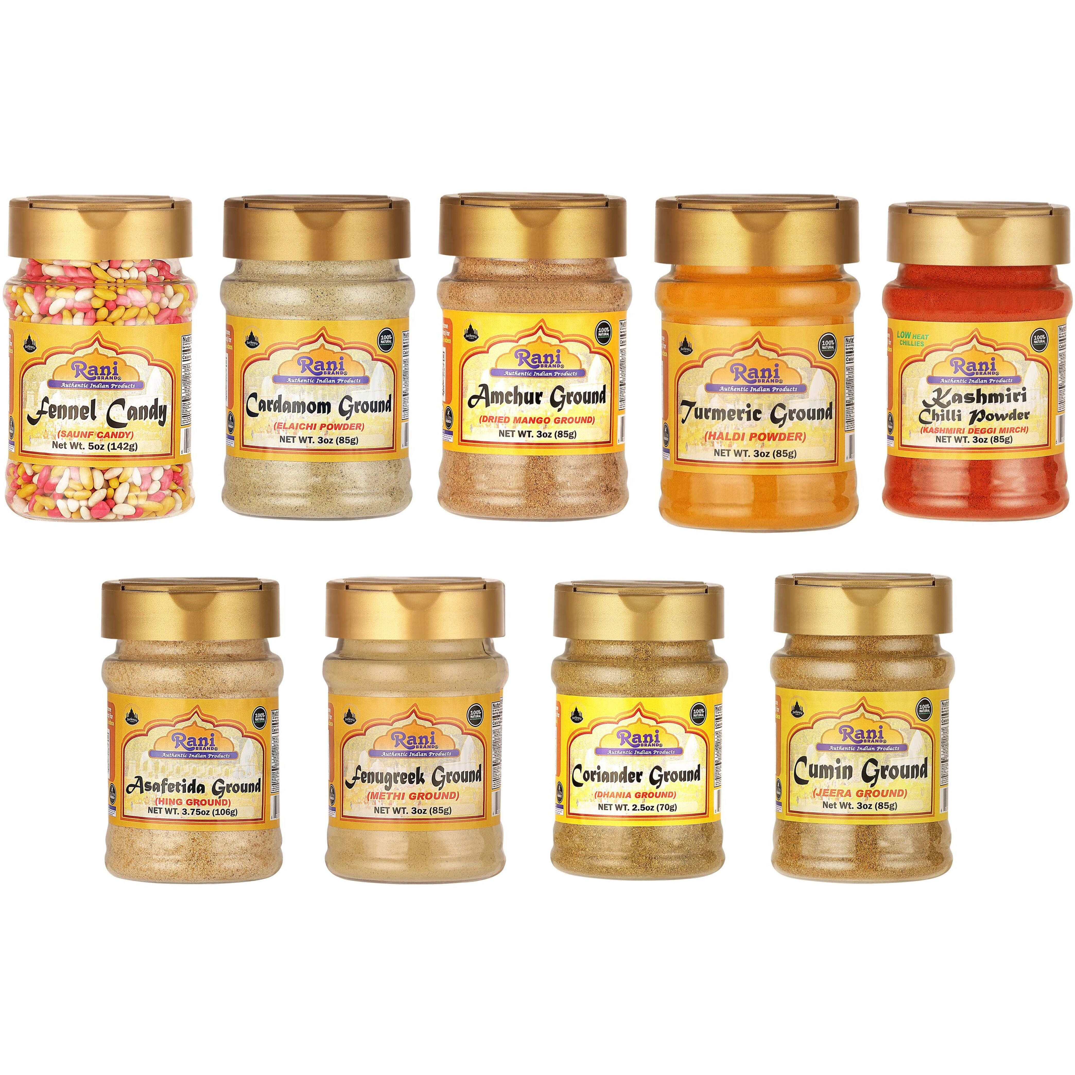Rani Essential Indian Ground Spices 9 Bottle Gift Box Set, Average Weight per Bottle 3oz (85g), Indian Cooking, Makes a Great Gift