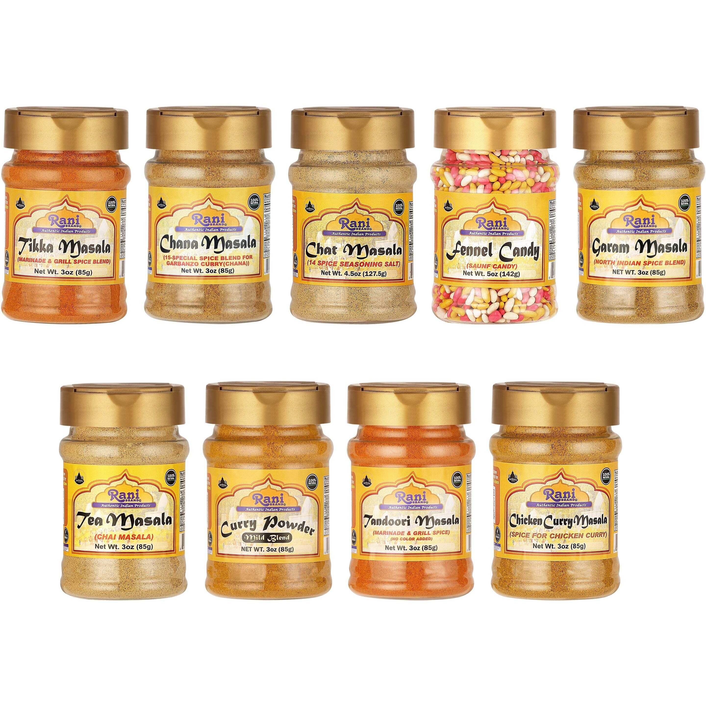 Rani Essential Indian Spice Blends (Masala) 9 Bottle Gift Box Set, Average Weight per Bottle 3oz (85g), Indian Cooking, Makes a Great Gift
