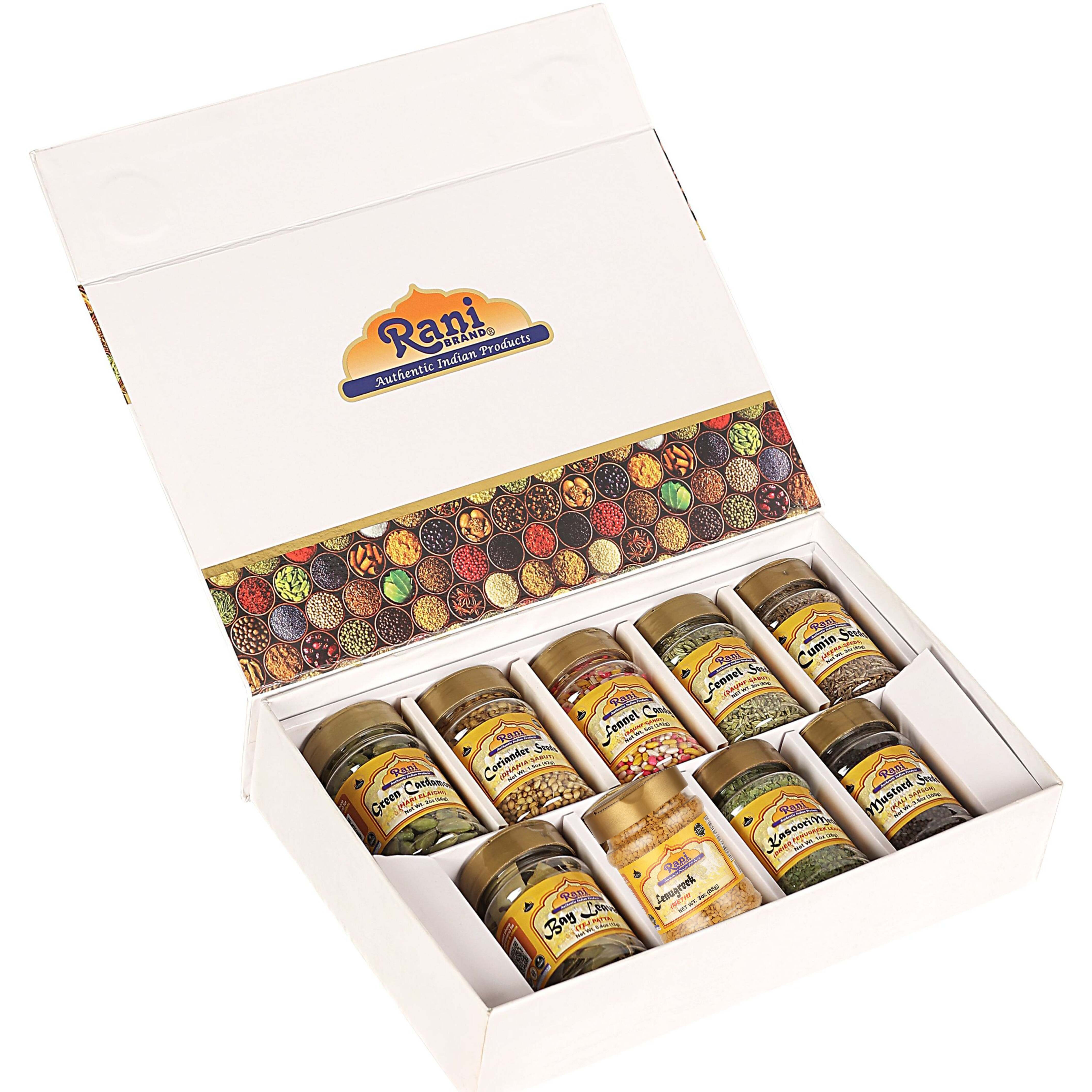 Rani Essential Indian Whole Spices 9 Bottle Gift Box Set, Average Weight per Bottle 3oz (85g), Indian Cooking, Makes a Great Gift