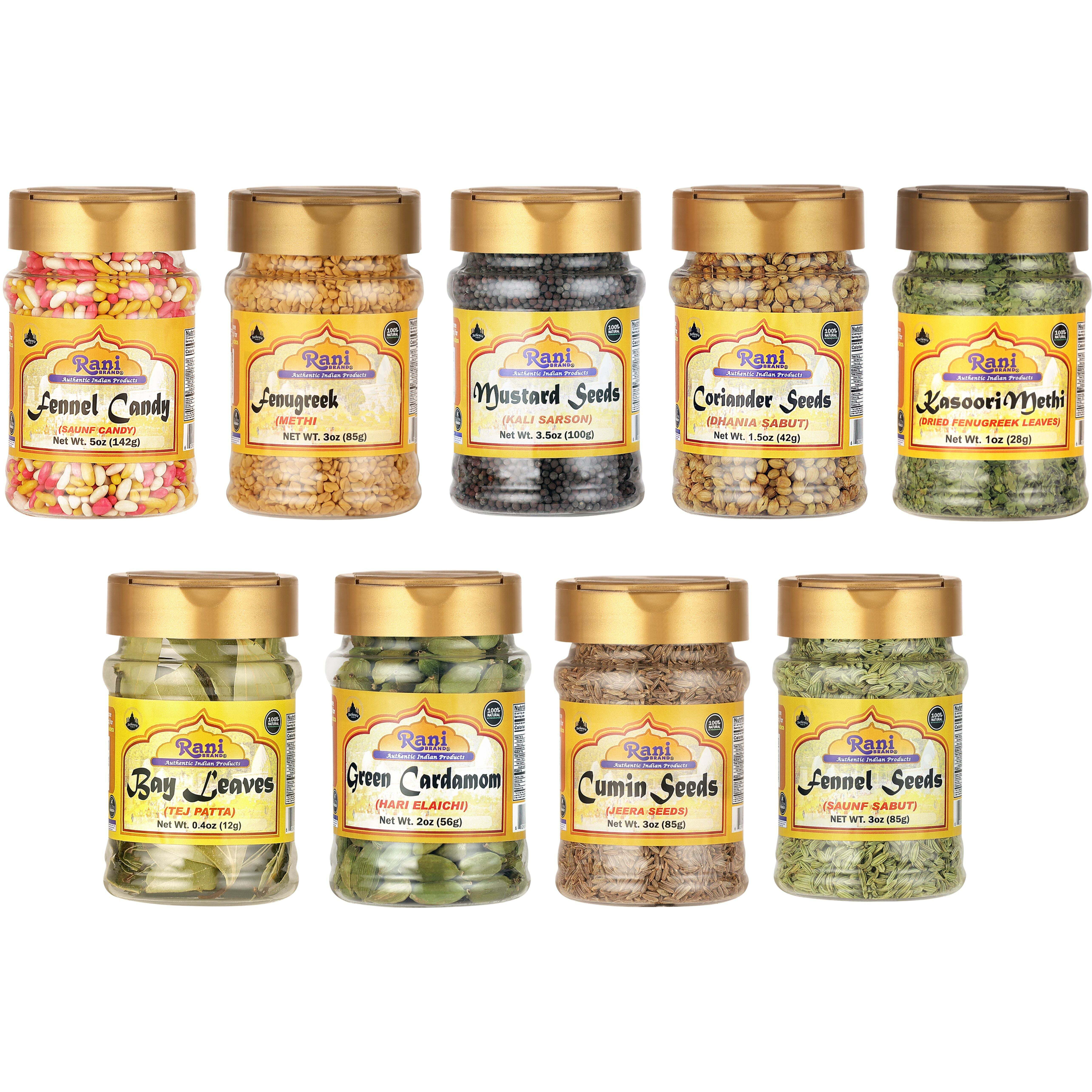 Rani Essential Indian Whole Spices 9 Bottle Gift Box Set, Average Weight per Bottle 3oz (85g), Indian Cooking, Makes a Great Gift