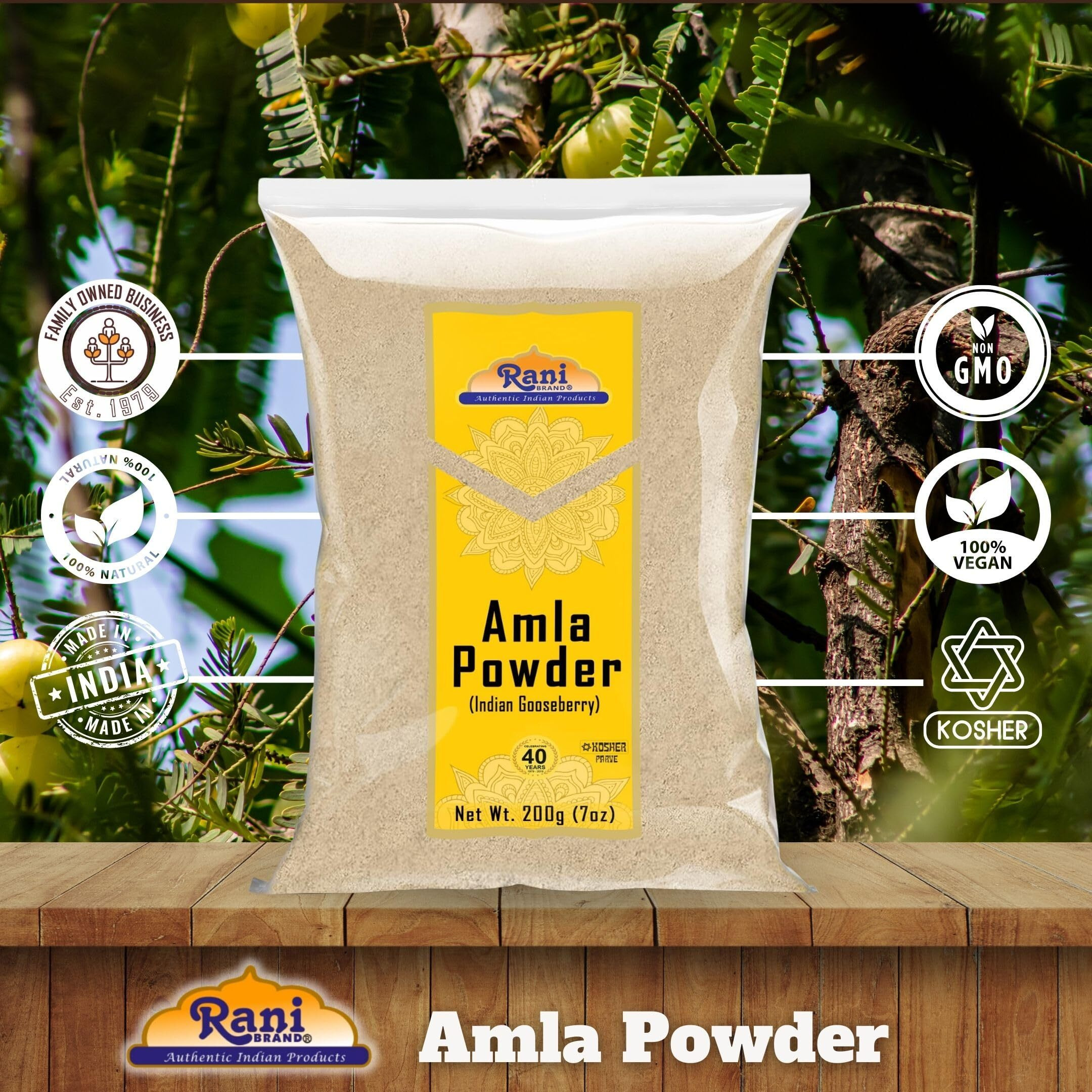 Rani Amla Powder (Indian Gooseberry) 7oz (200g) ~ All Natural, No Color, Gluten Friendly, Vegan, NON-GMO, Kosher, No Salt or fillers, Indian Origin