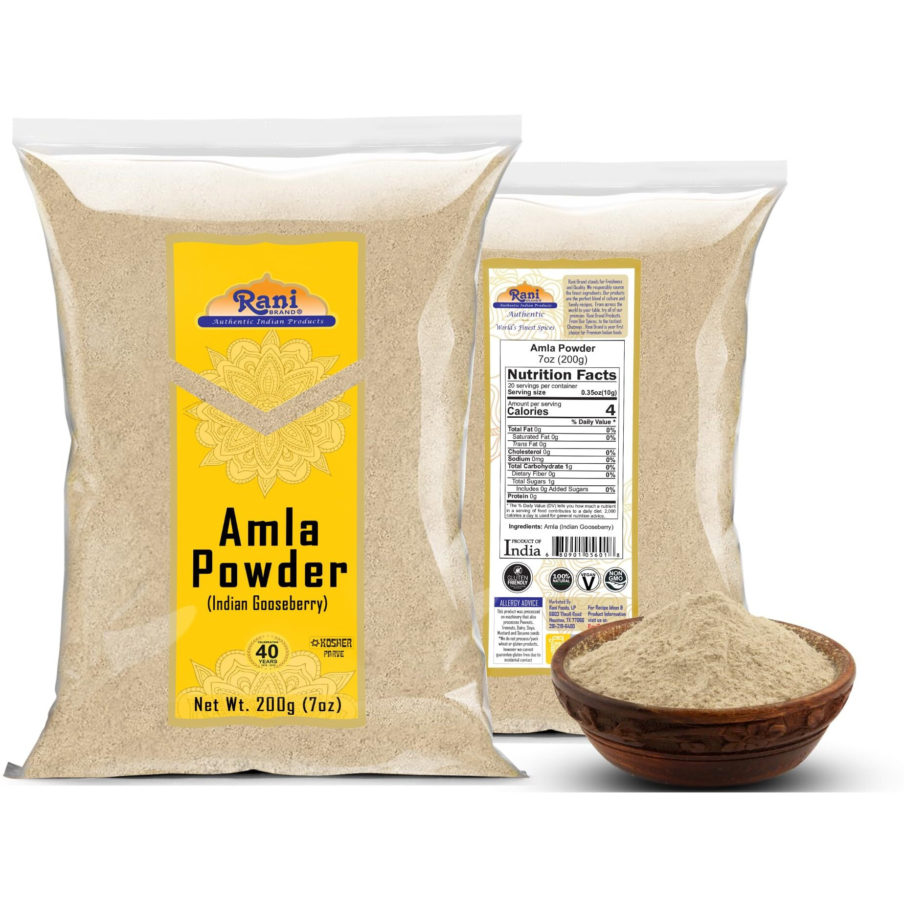 Rani Amla Powder (Indian Gooseberry) 7oz (200g) ~ All Natural, No Color, Gluten Friendly, Vegan, NON-GMO, Kosher, No Salt or fillers, Indian Origin