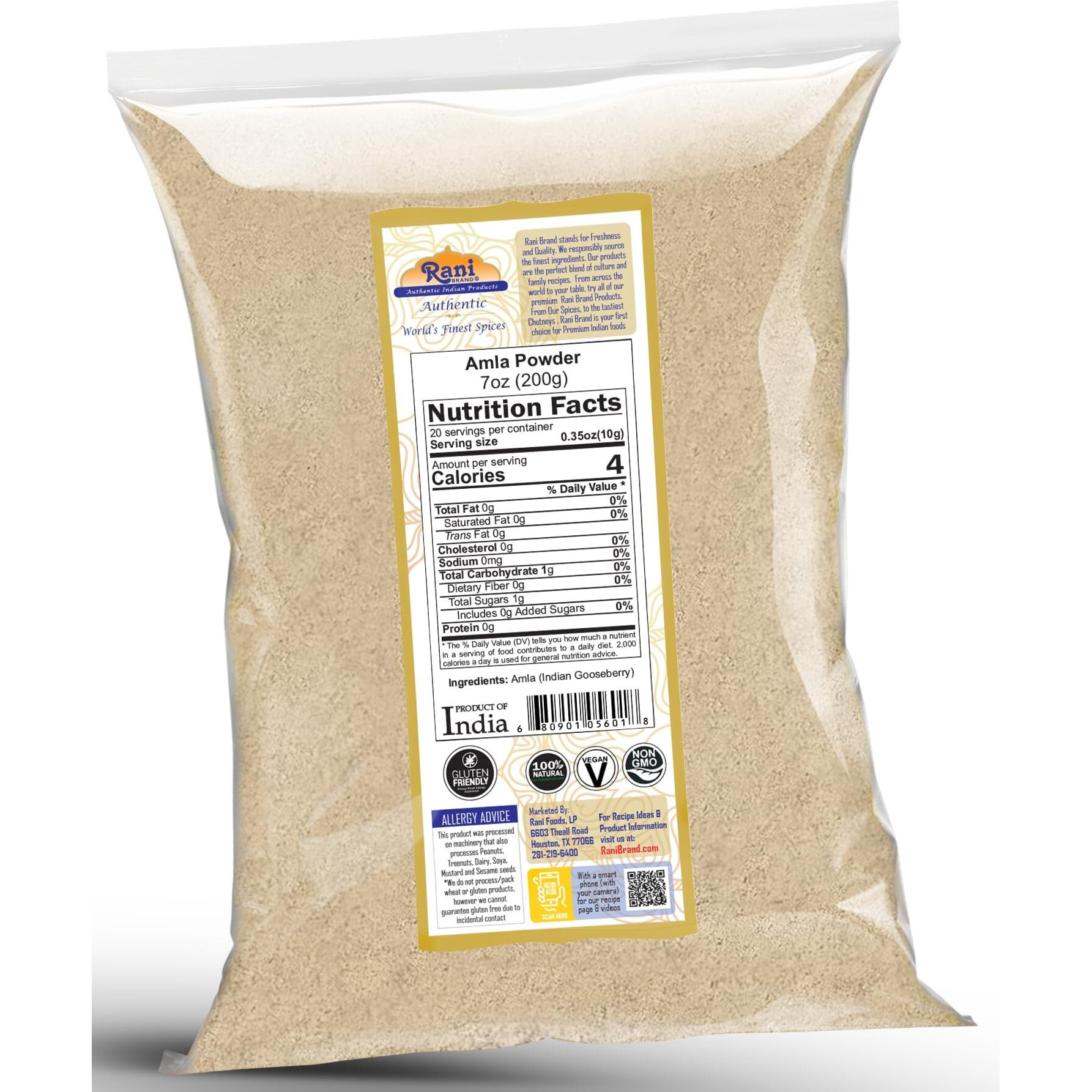 Rani Amla Powder (Indian Gooseberry) 7oz (200g) ~ All Natural, No Color, Gluten Friendly, Vegan, NON-GMO, Kosher, No Salt or fillers, Indian Origin