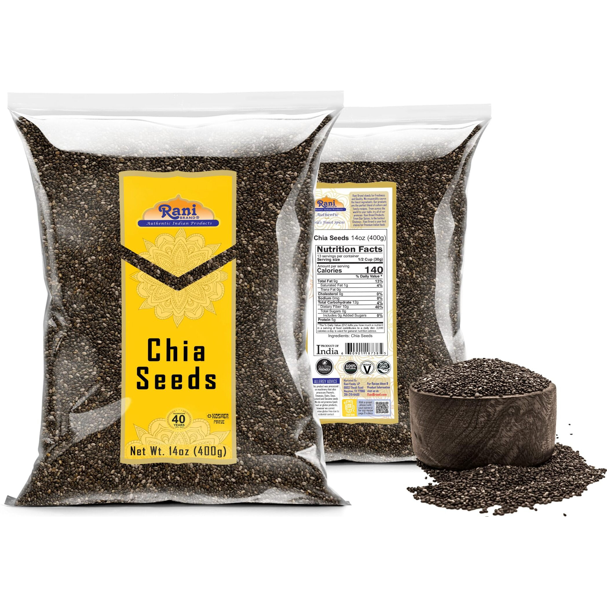 Rani Chia Seeds 14oz (400g) ~ All Natural, Vegan, Gluten Friendly, Non-GMO, Kosher, Indian Origin