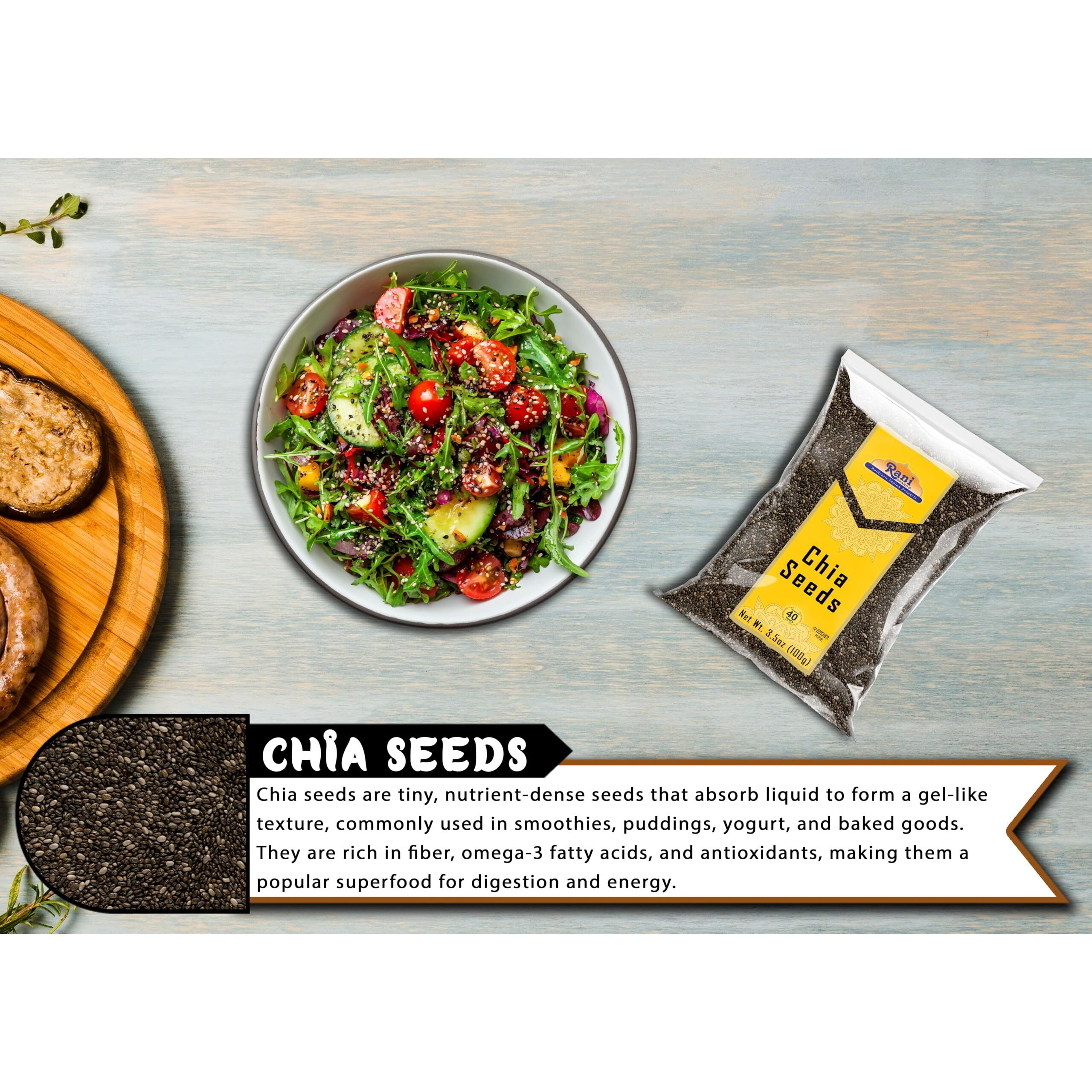 Rani Chia Seeds 3.5oz (100g) ~ All Natural, Vegan, Gluten Friendly, Non-GMO, Kosher, Indian Origin