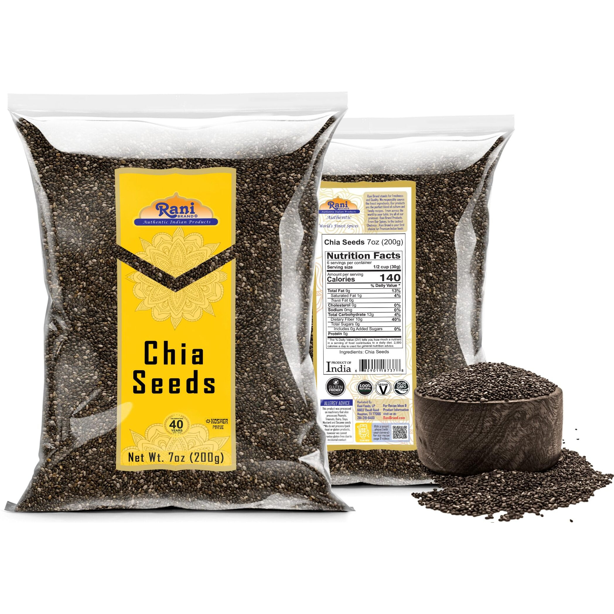 Rani Chia Seeds 7oz (200g) ~ All Natural, Vegan, Gluten Friendly, Non-GMO, Kosher, Indian Origin