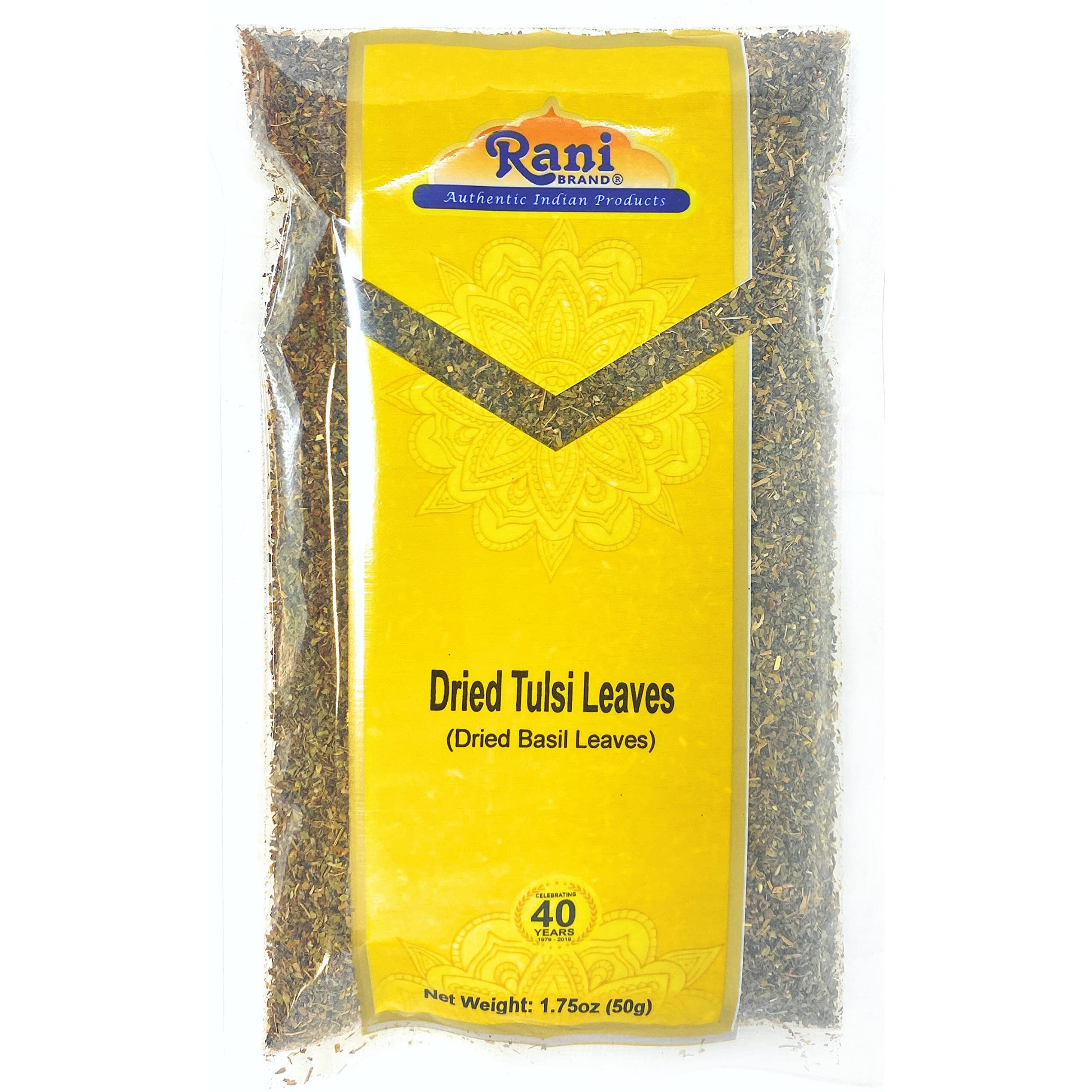 Rani Dried Tulsi (Indian Basil, Holy Basil) Leaves 1.75oz (50g) Used for Beverages & Ayurveda Herbal ~ All Natural, Vegan, Gluten Friendly, Non-GMO, Indian Origin