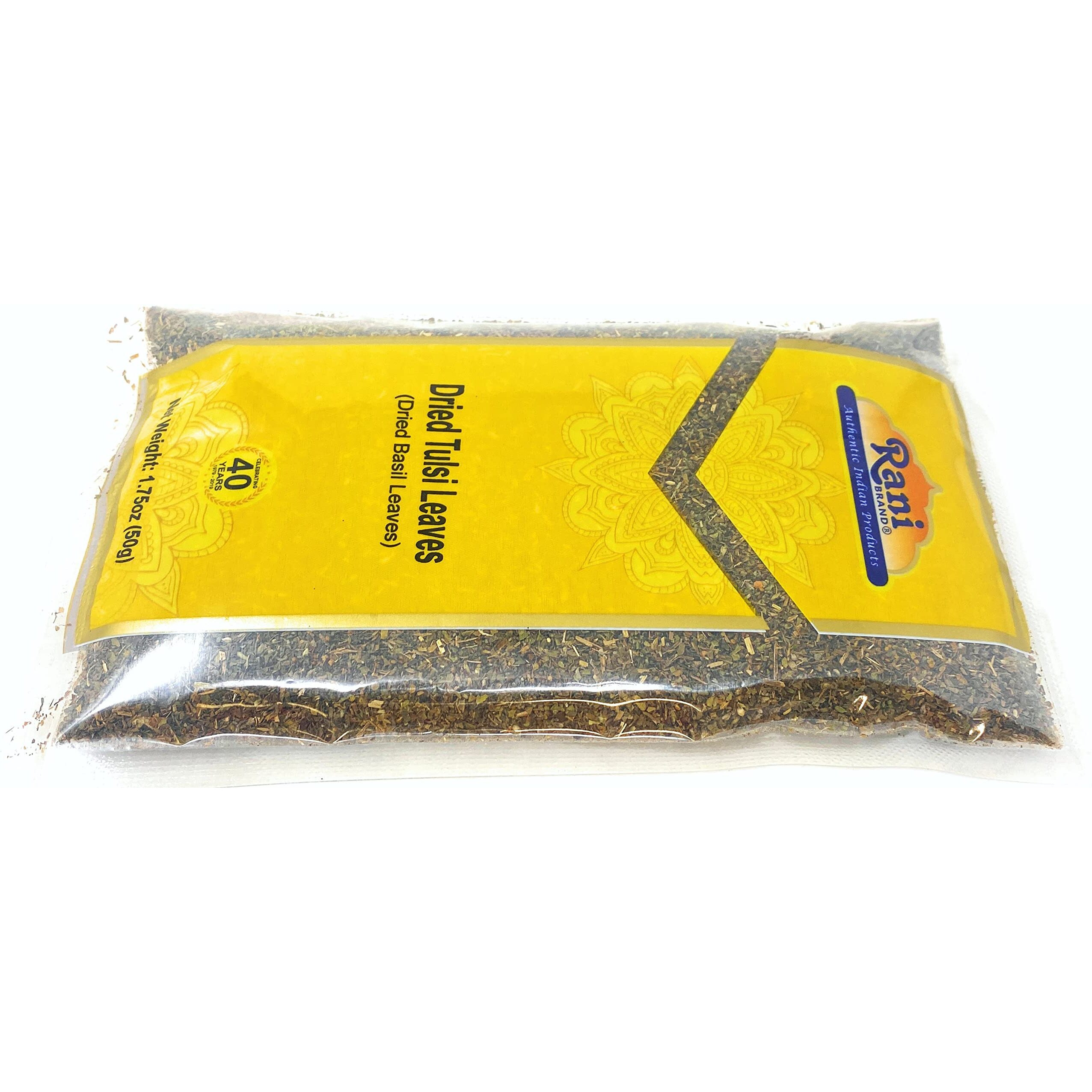 Rani Dried Tulsi (Indian Basil, Holy Basil) Leaves 1.75oz (50g) Used for Beverages & Ayurveda Herbal ~ All Natural, Vegan, Gluten Friendly, Non-GMO, Indian Origin