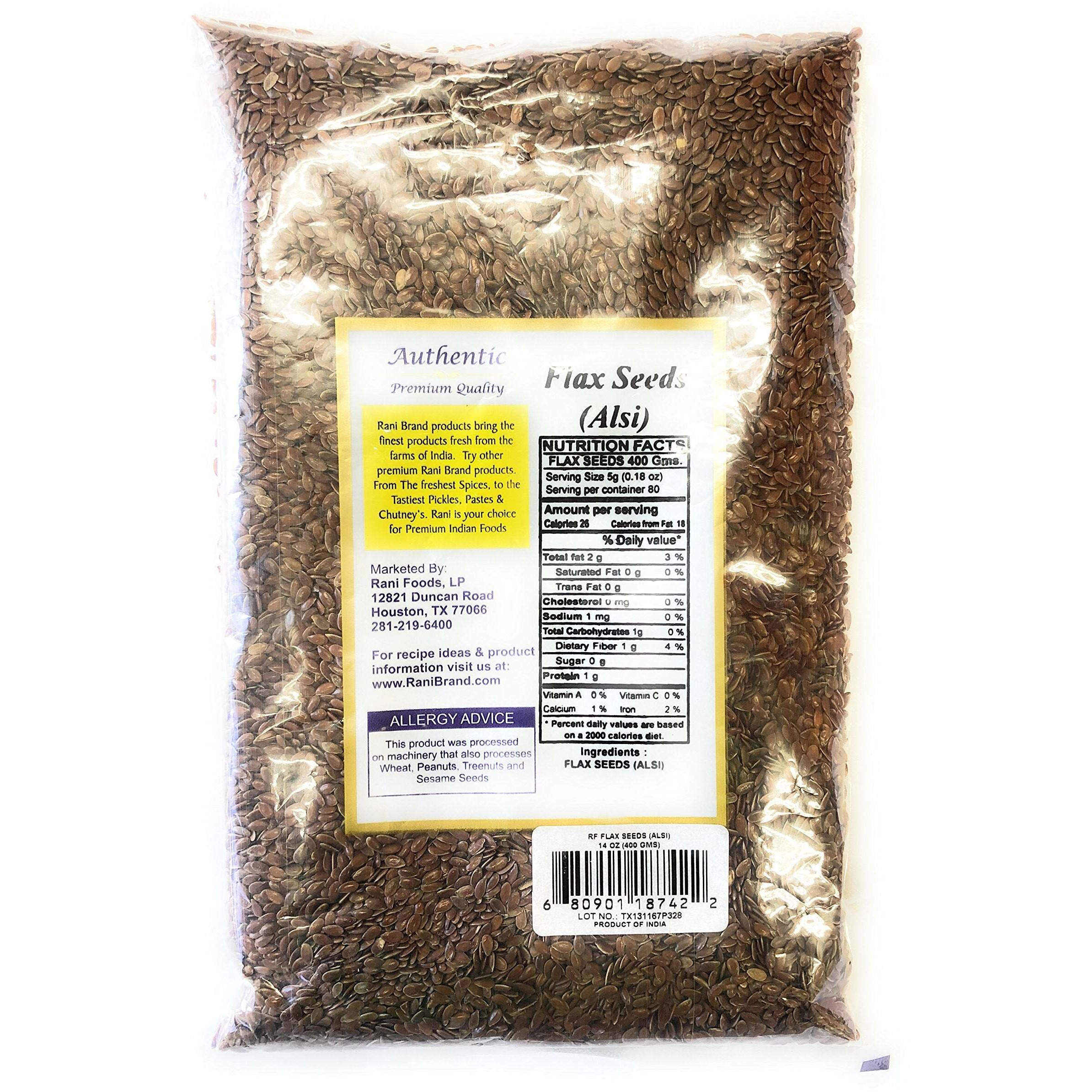 Rani Flax Seeds Whole Raw (Alsi, Linum usitatissimum) 14oz (400g) ~ All Natural, Gluten Friendly, Non-GMO, Vegan, Indian Origin