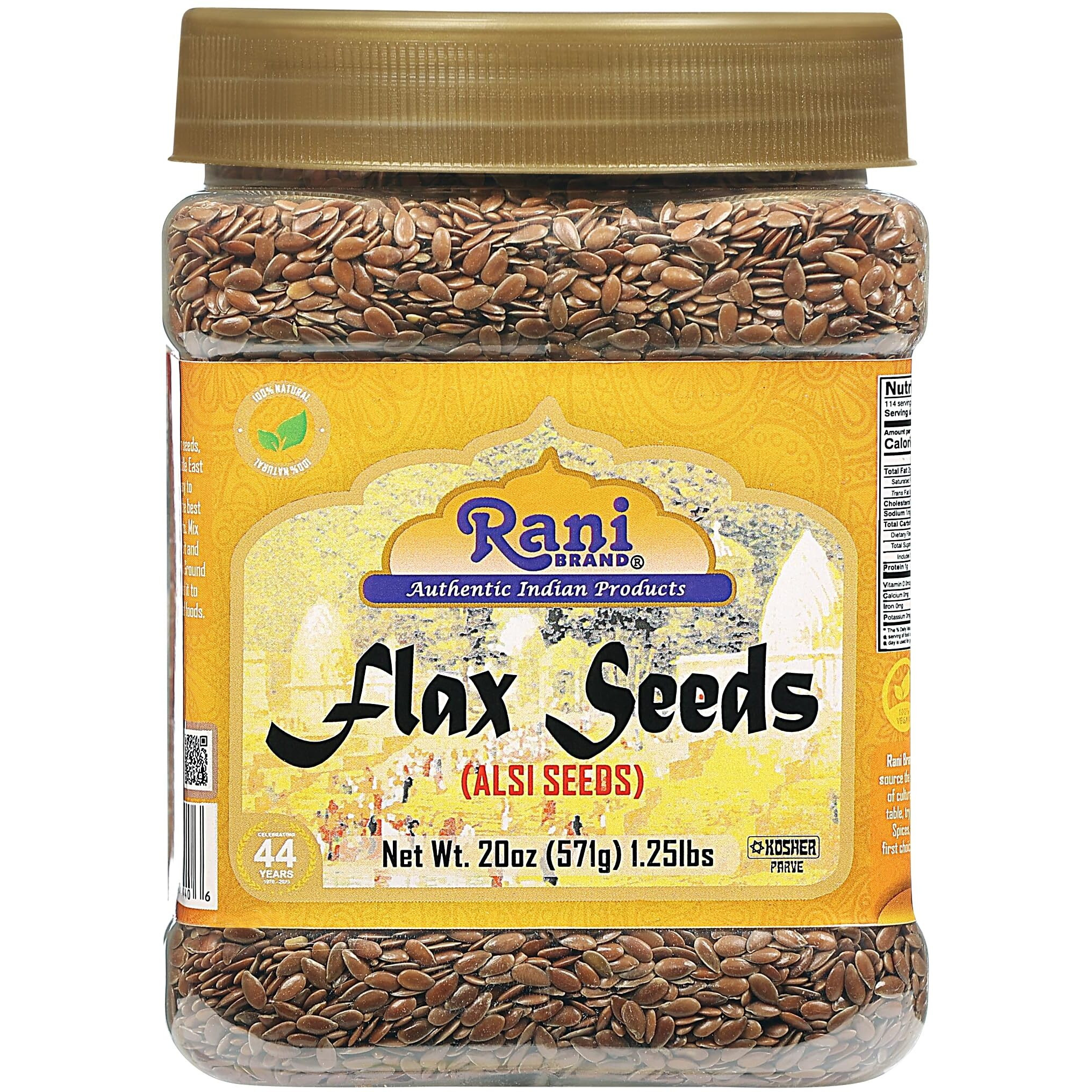 Rani Flax Seeds Whole Raw (Alsi, Linum usitatissimum) 20oz (1.25lbs) 567g PET Jar ~ All Natural, Gluten Friendly, Non-GMO, Kosher, Vegan, Indian Origin