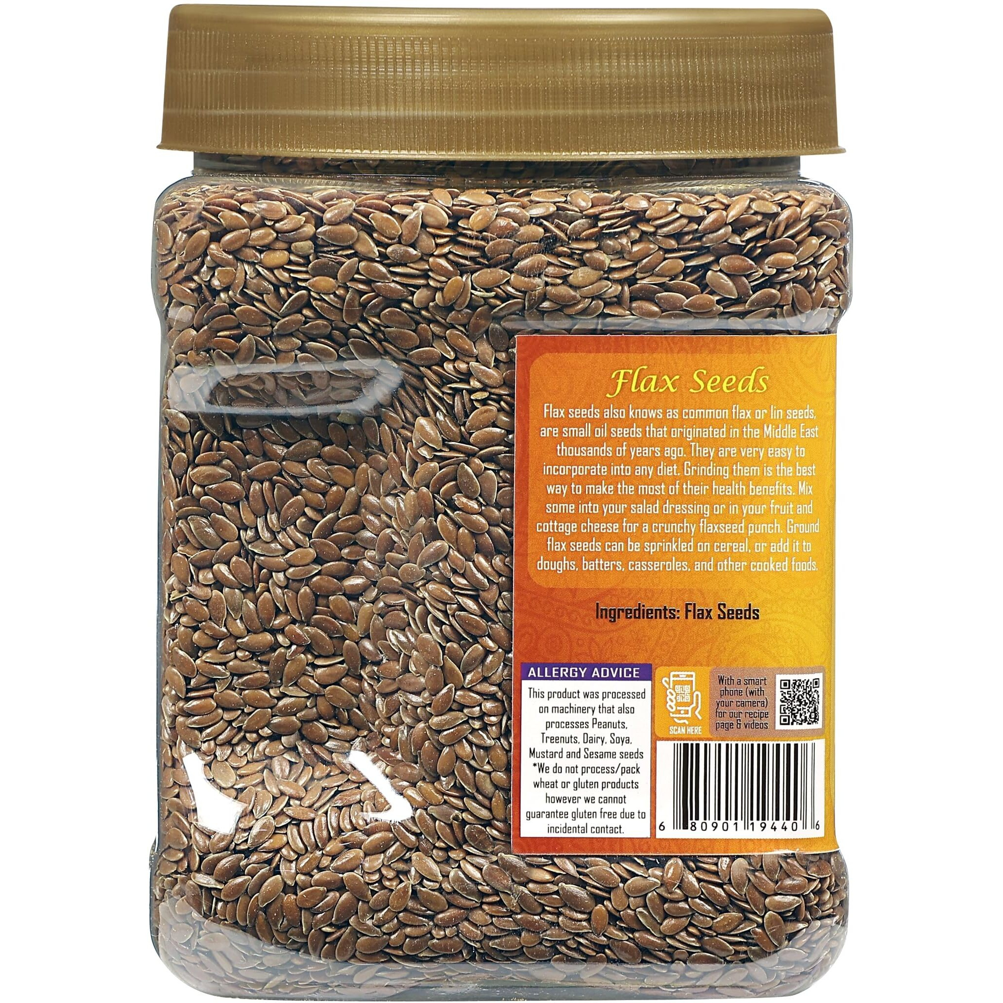 Rani Flax Seeds Whole Raw (Alsi, Linum usitatissimum) 20oz (1.25lbs) 567g PET Jar ~ All Natural, Gluten Friendly, Non-GMO, Kosher, Vegan, Indian Origin
