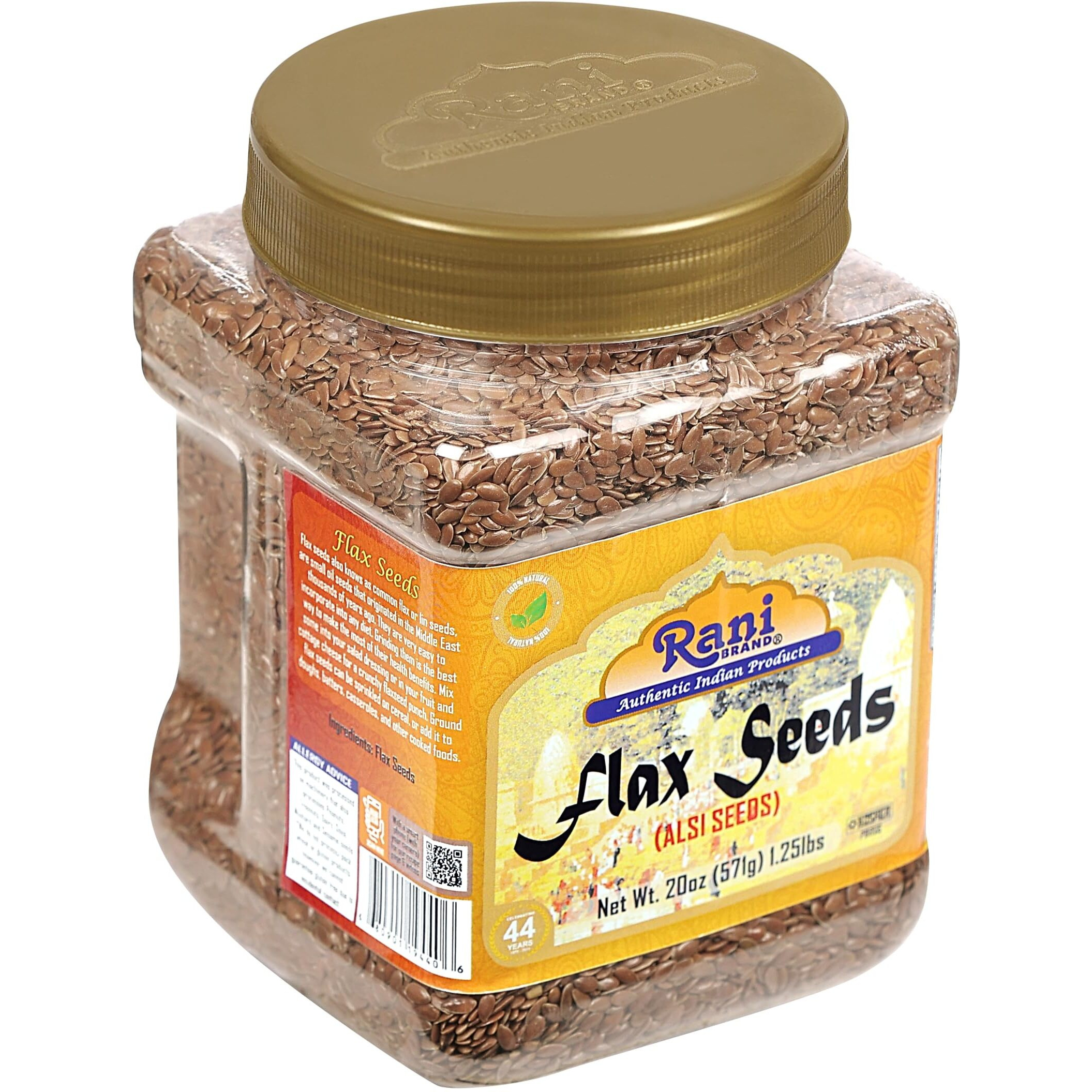 Rani Flax Seeds Whole Raw (Alsi, Linum usitatissimum) 20oz (1.25lbs) 567g PET Jar ~ All Natural, Gluten Friendly, Non-GMO, Kosher, Vegan, Indian Origin