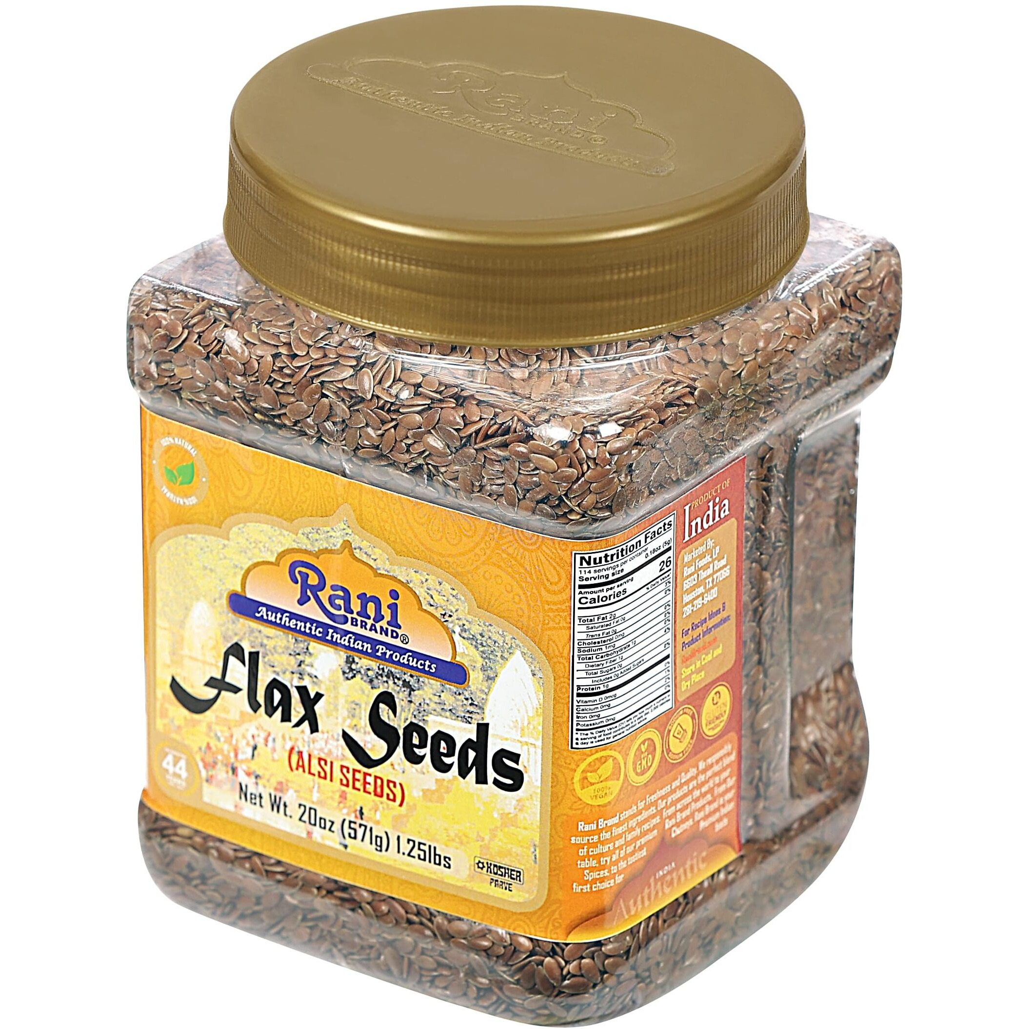 Rani Flax Seeds Whole Raw (Alsi, Linum usitatissimum) 20oz (1.25lbs) 567g PET Jar ~ All Natural, Gluten Friendly, Non-GMO, Kosher, Vegan, Indian Origin