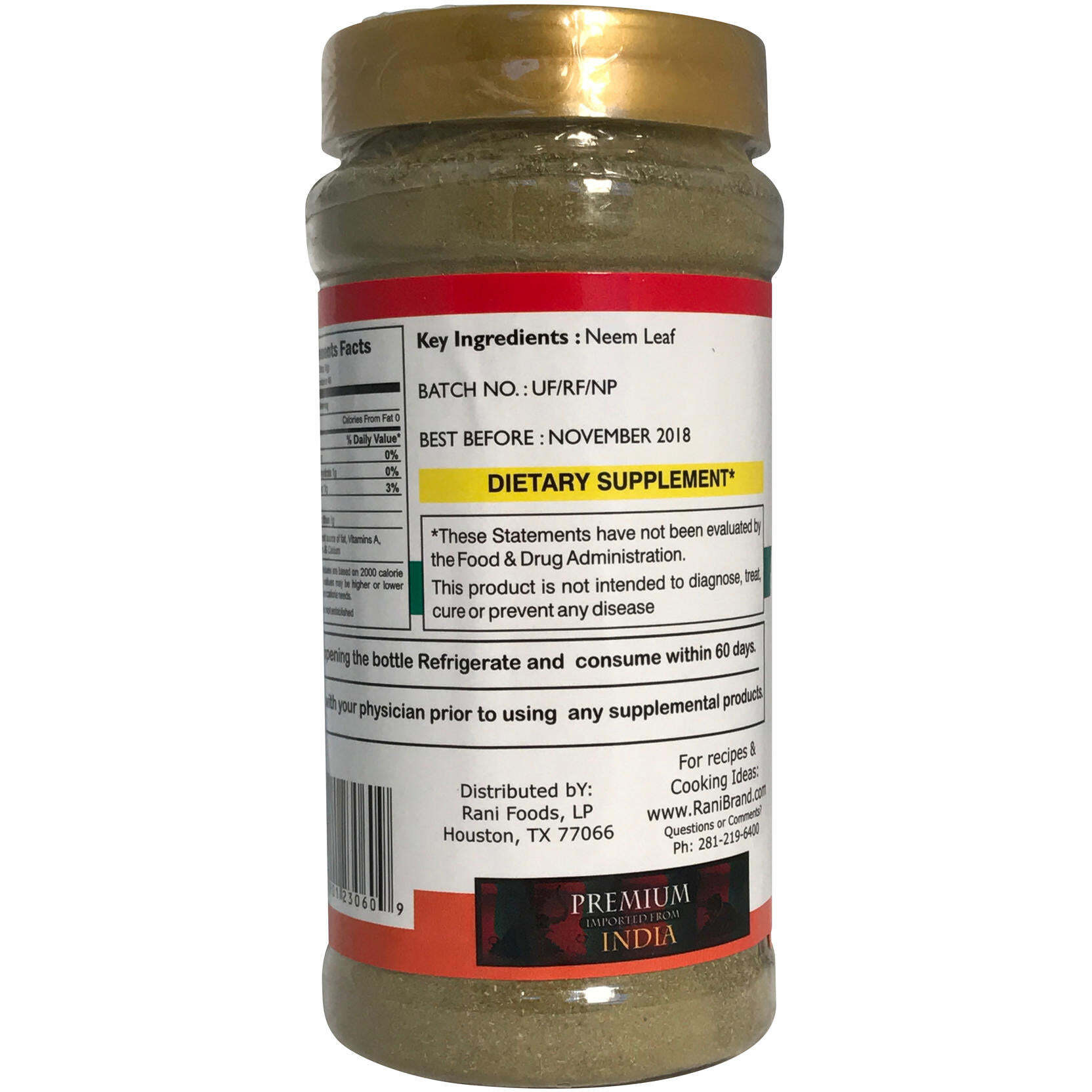 Rani Neem (Margosa) Powder 8oz (229g) PET Jar ~ All Natural, Salt-Free, Vegan, No Colors, Gluten Friendly, NON-GMO, Indian Origin