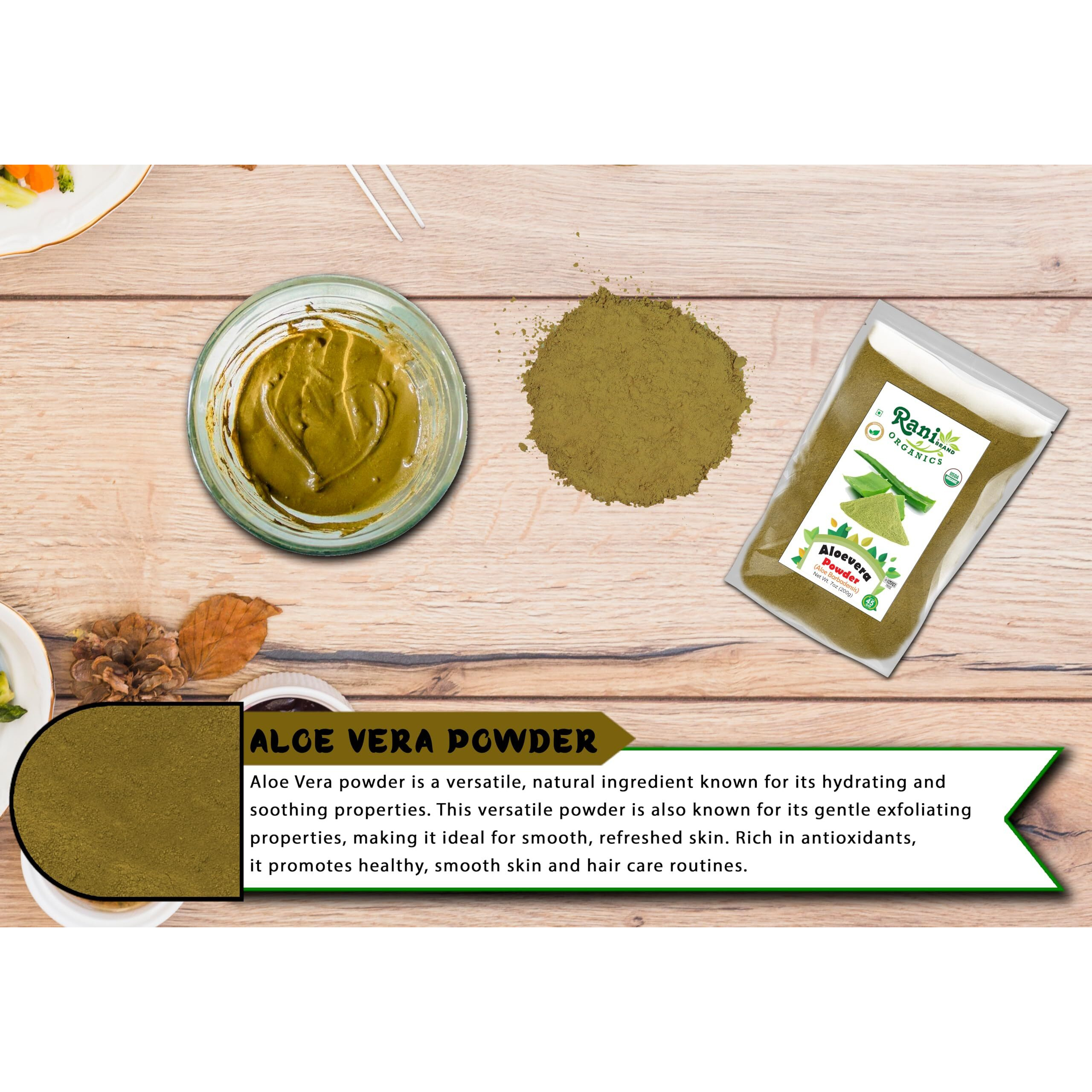Rani Organic Aloevera Powder (Aloe Barbadensis) 7oz (200g) ~ All Natural, No Color, Gluten Friendly, Vegan, Non-GMO, Kosher, No Salt or fillers, Indian Origin, USDA Organic Certified