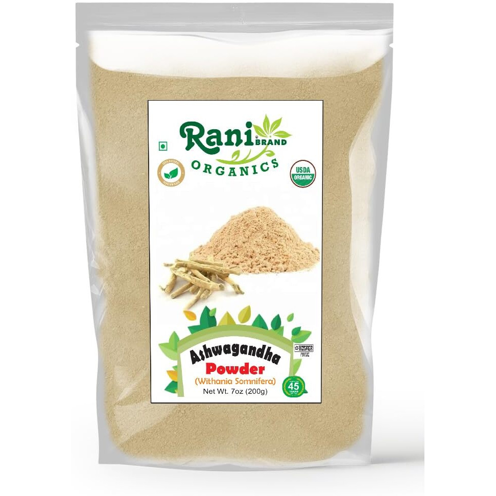 Rani Organic Ashwagandha Powder (Withania Somnifera) 7oz (200g) ~ All Natural, No Color, Gluten Friendly, Vegan, Non-GMO, Kosher, No Salt or fillers, Indian Origin, USDA Organic Certified