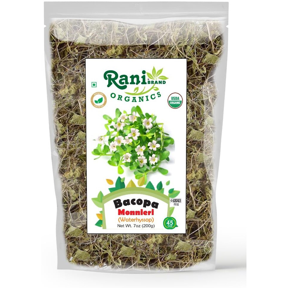 Rani Organic Bacopa Monnieri (Waterhyssop) 7oz (200g) ~ All Natural, No Color, Gluten Friendly, Vegan, Non-GMO, Kosher, No Salt or fillers, Indian Origin, USDA Organic Certified