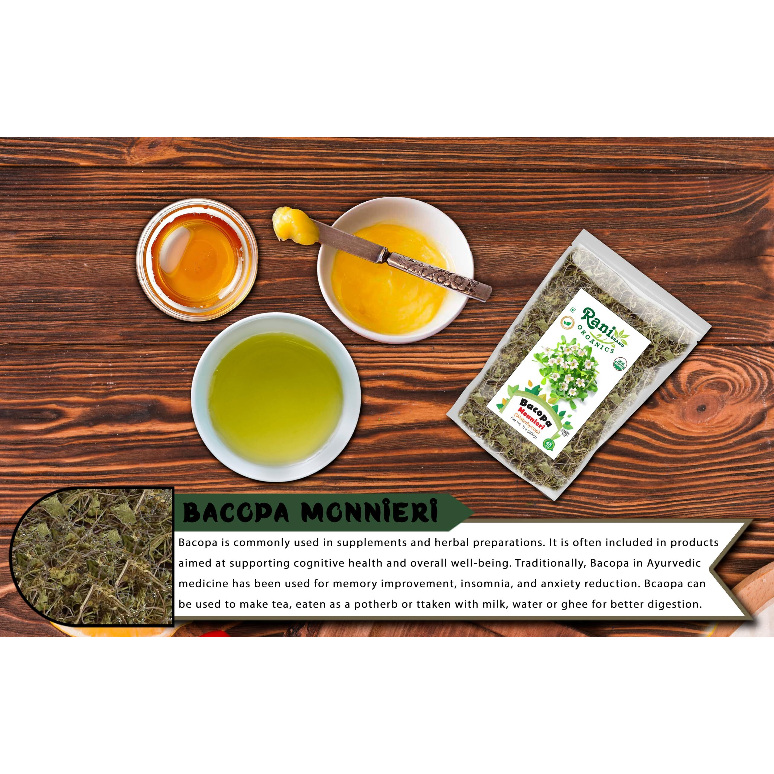 Rani Organic Bacopa Monnieri (Waterhyssop) 7oz (200g) ~ All Natural, No Color, Gluten Friendly, Vegan, Non-GMO, Kosher, No Salt or fillers, Indian Origin, USDA Organic Certified