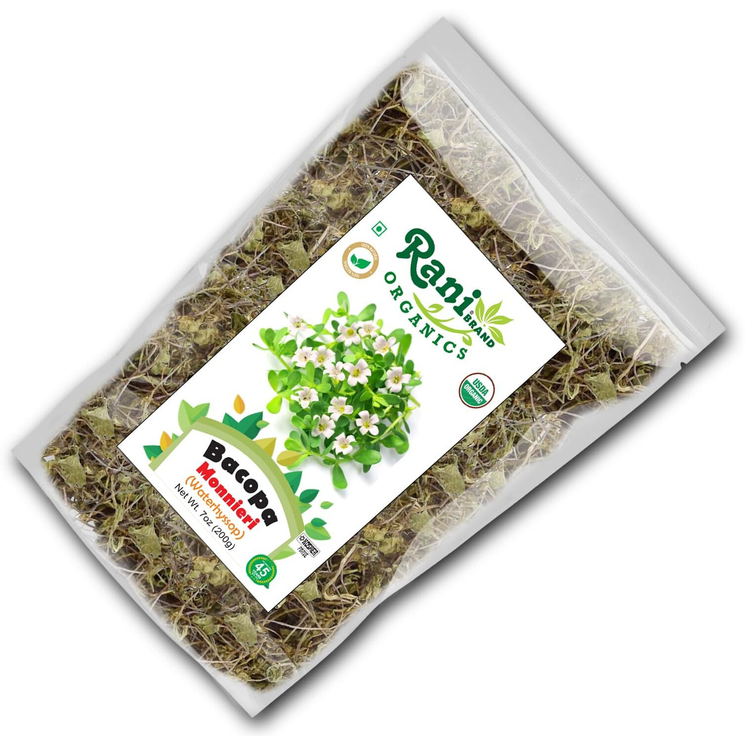 Rani Organic Bacopa Monnieri (Waterhyssop) 7oz (200g) ~ All Natural, No Color, Gluten Friendly, Vegan, Non-GMO, Kosher, No Salt or fillers, Indian Origin, USDA Organic Certified