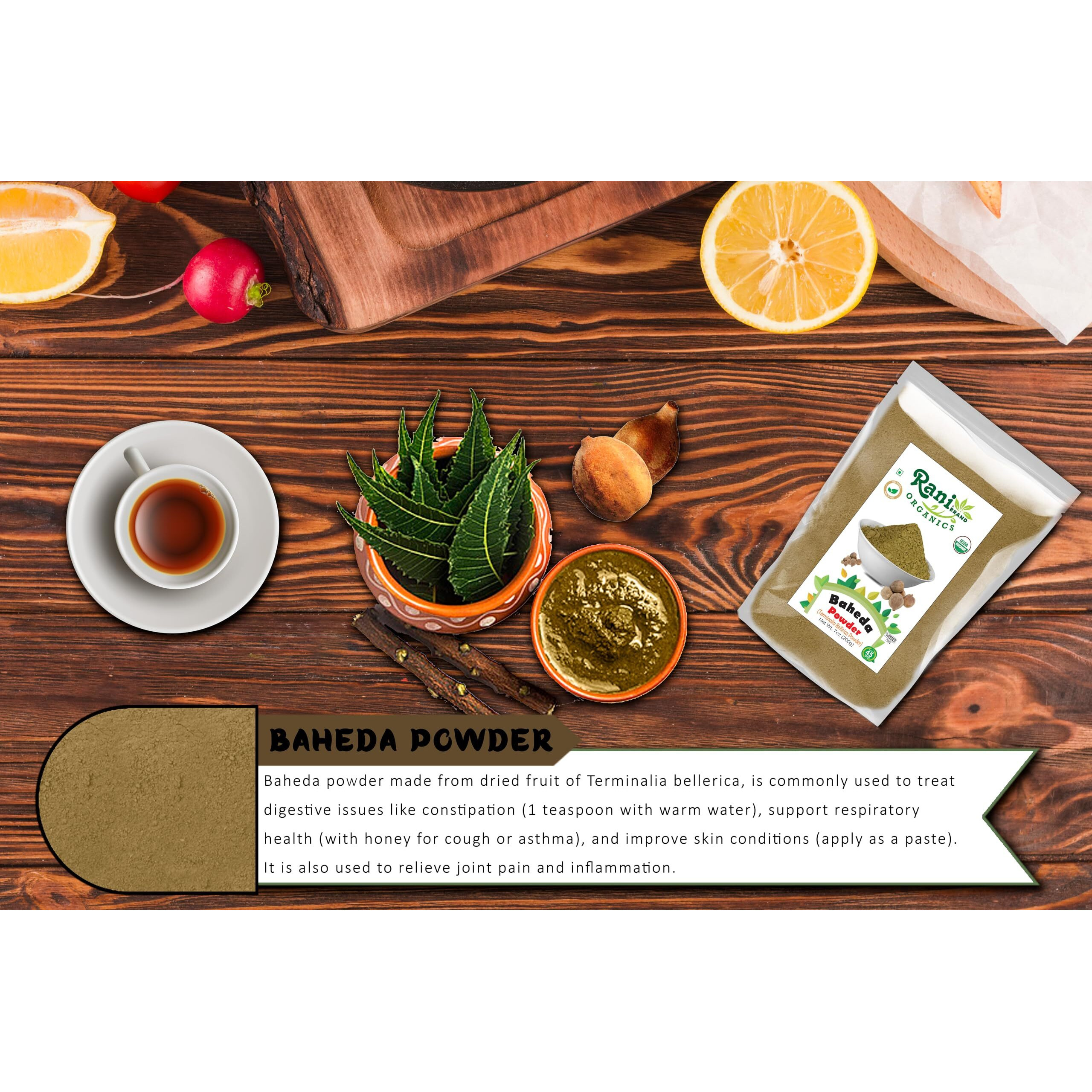 Rani Organic Baheda Powder (Terminalia Bellirica Powder) 7oz (200g) ~ All Natural, No Color, Gluten Friendly, Vegan, Non-GMO, Kosher, No Salt or fillers, Indian Origin, USDA Organic Certified